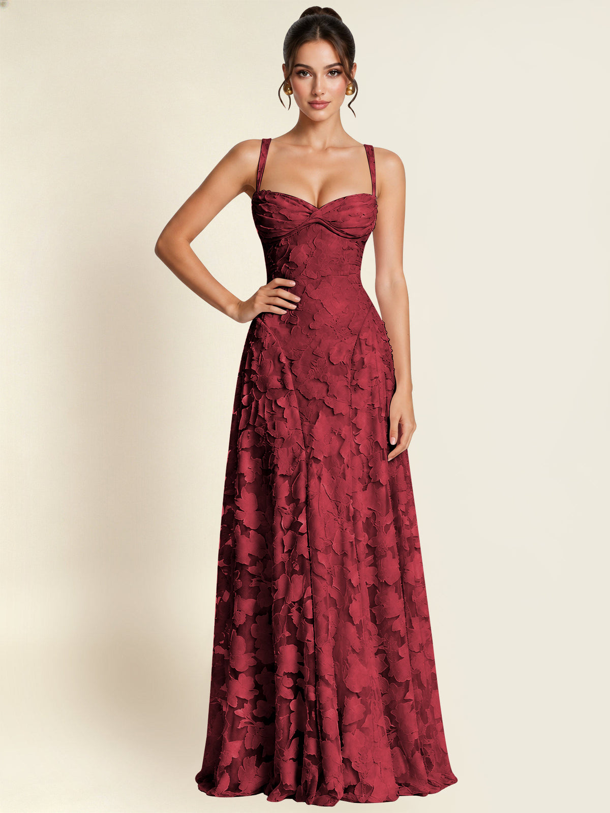 Floral Jacquard A Line Maxi Bridesmaid Dress