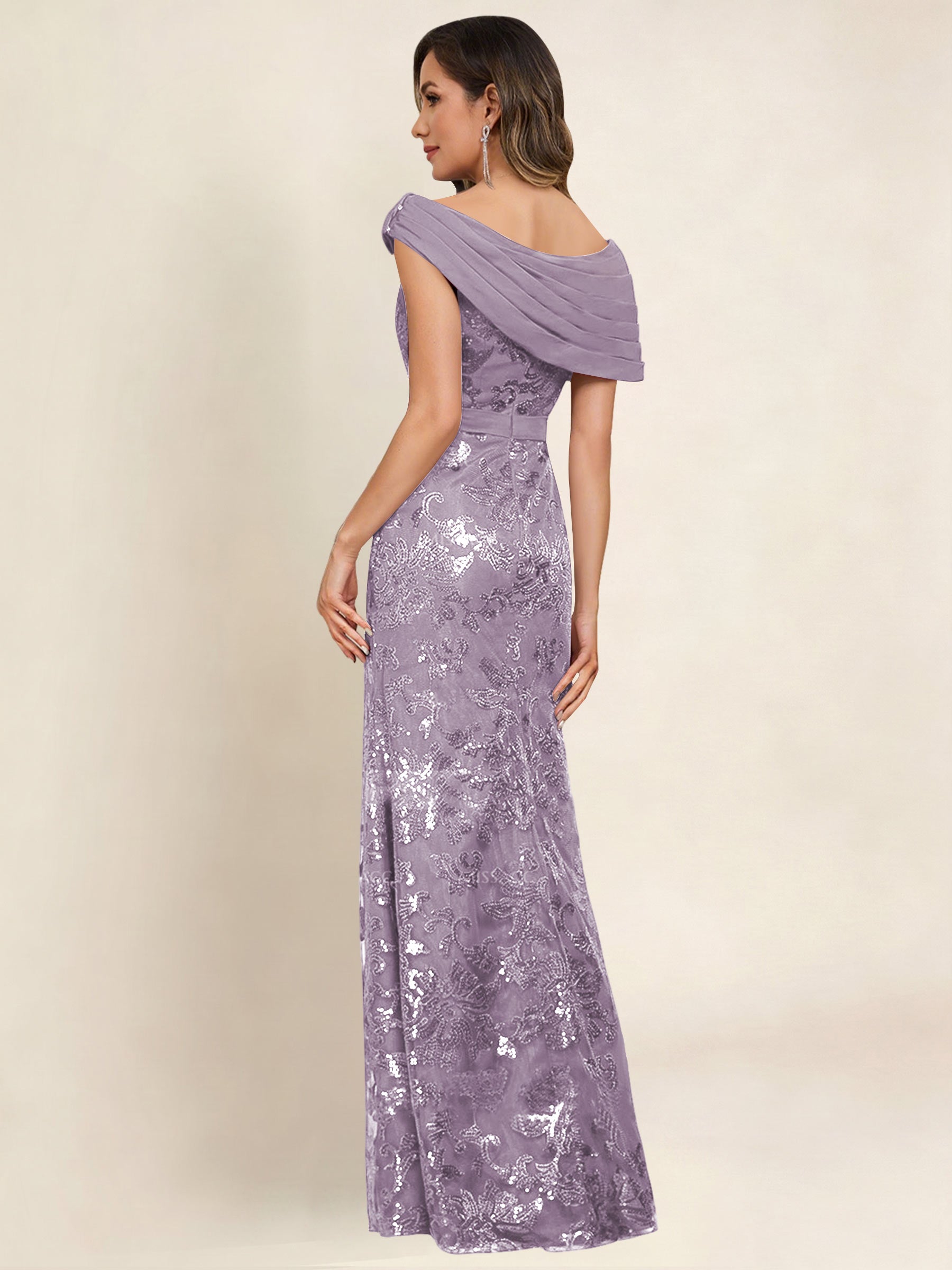 ROVDESY Off the Shoulder Sequin Mermaid Long Mother Of The Bride Dress Formal Gown