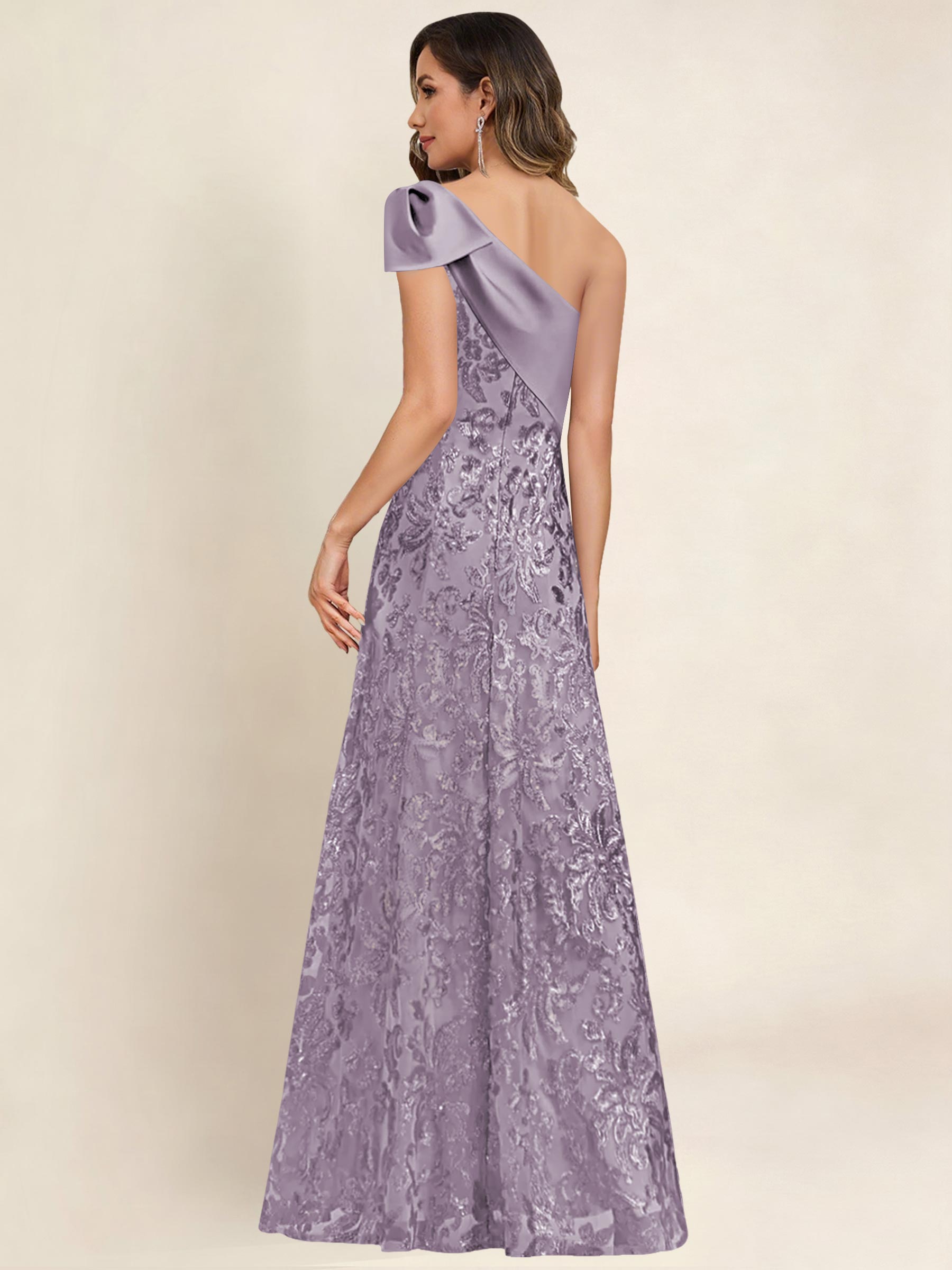 ROVDESY One Shoulder Sequin Mermaid Long Mother Of The Bride Dress Formal Gown With Bow