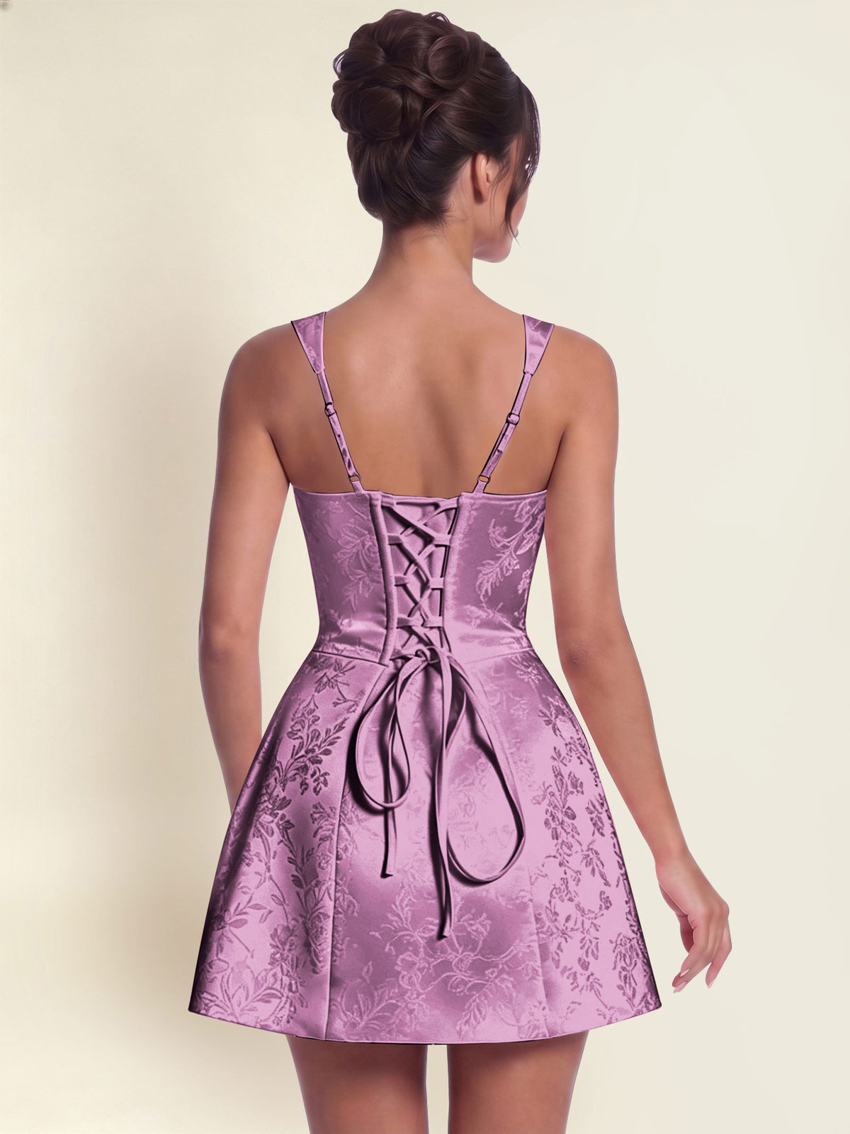 ROVDESY A-Line Square Neck Jacquard Satin Homecoming Mini Dress