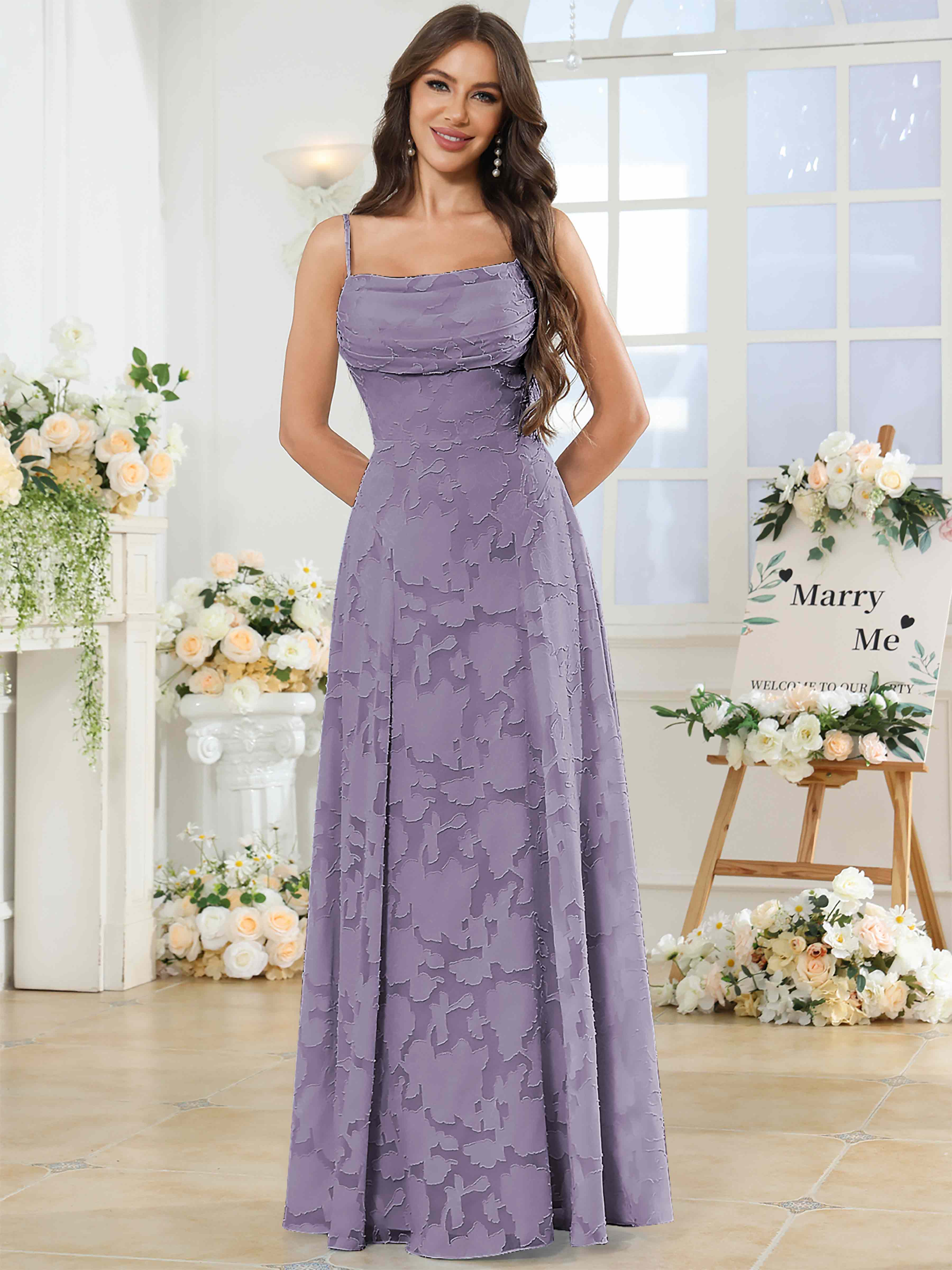 ROVDESY Cowl Chiffon Jacquard Bridesmaid/Prom Dress