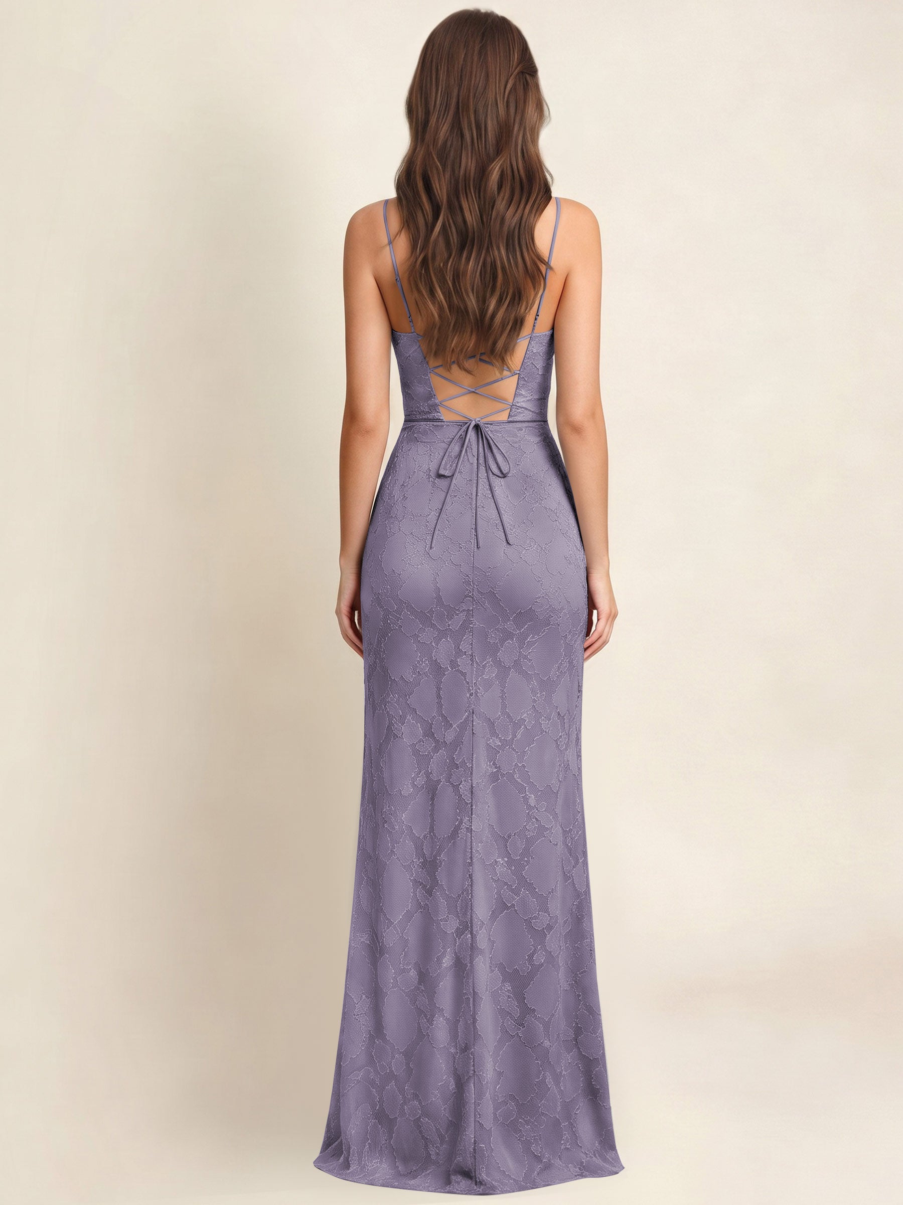 ROVDESY  Cowl Neck Ruffle Mermaid Chiffon Jacquard Bridesmaid/Prom Dress With Slit