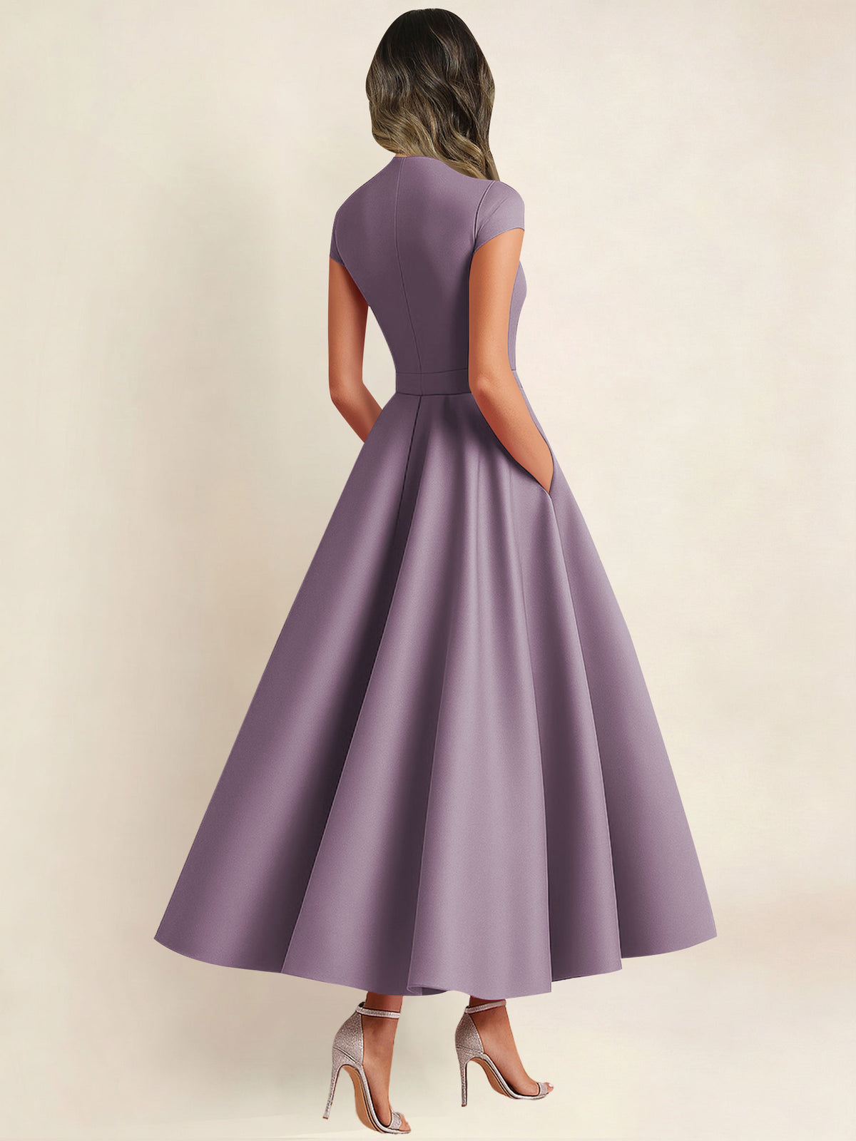 A Line V Neck 3D Flower Satin Mother of the Bride Dress