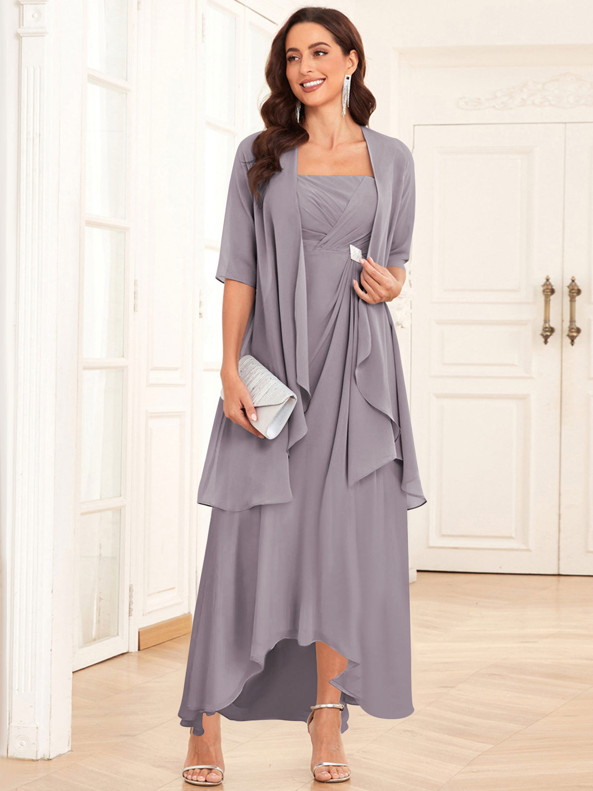 2 Pieces Chiffon A Line Mother of the Bride Dress with Jacket
