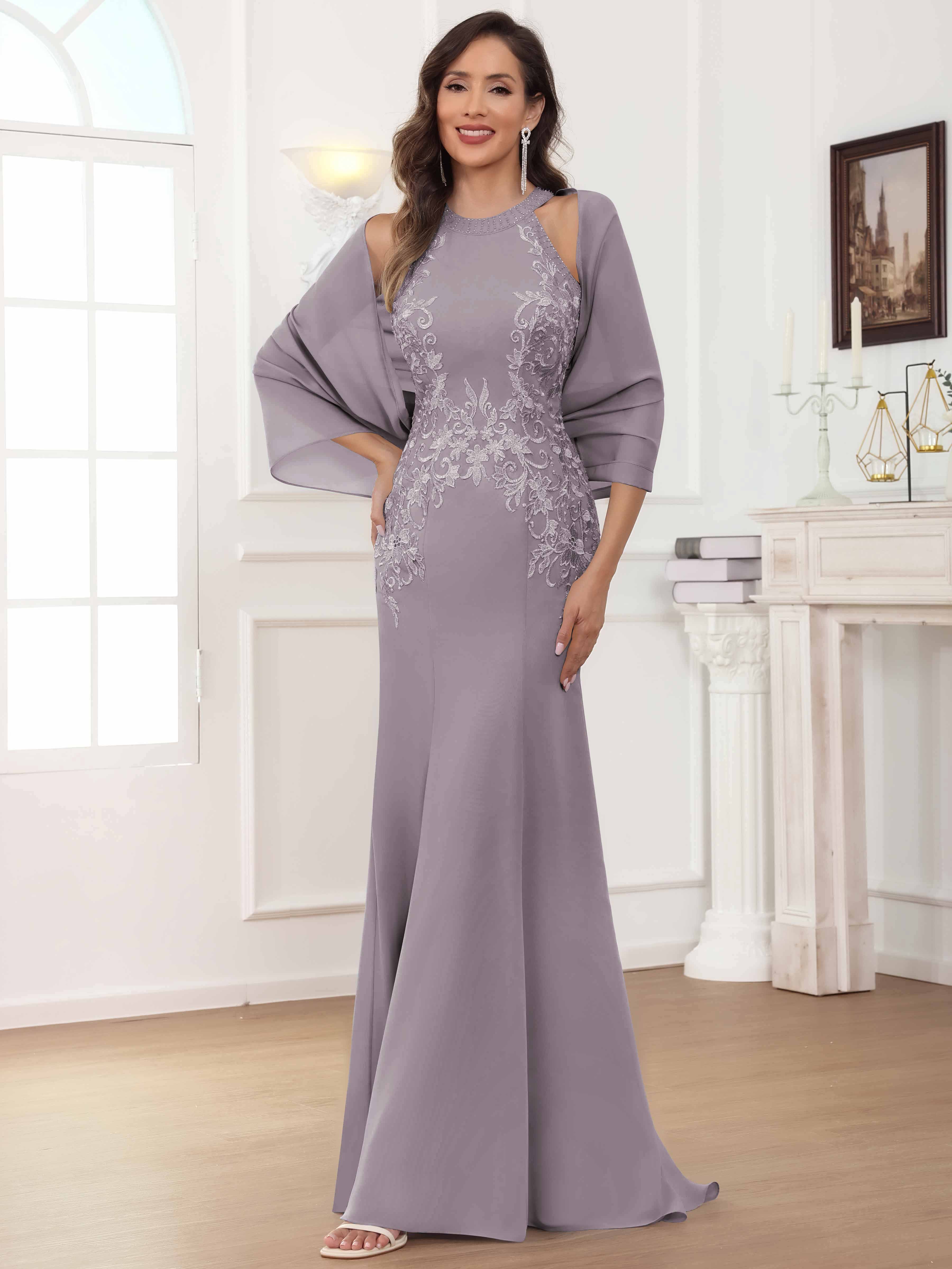 ROVDESY Halter Mermaid Lace Mother Of The Bride Dress With Jacket