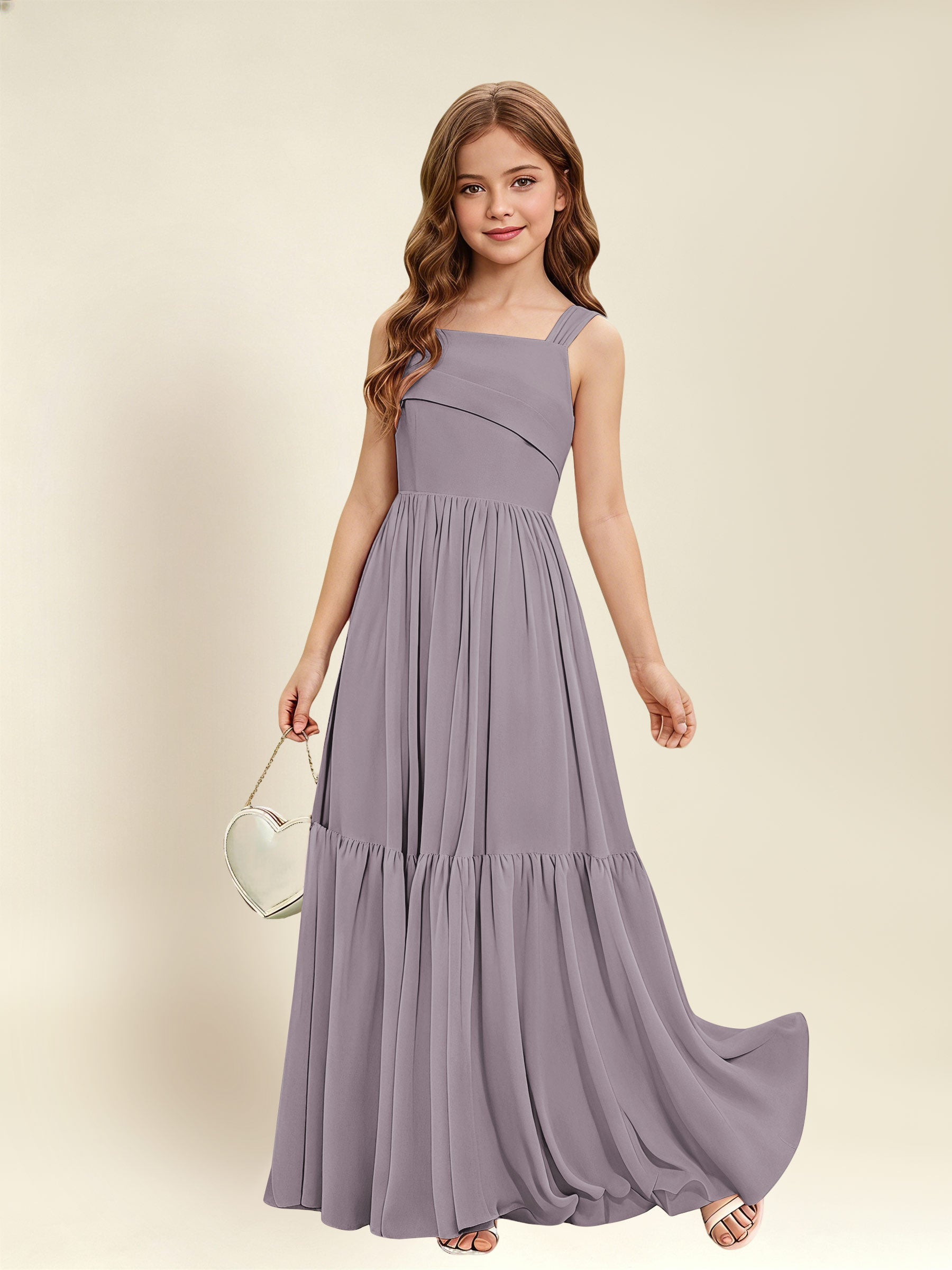 ROVDESY A-Line Square Neck Chiffon  Junior Bridesmaid Dress