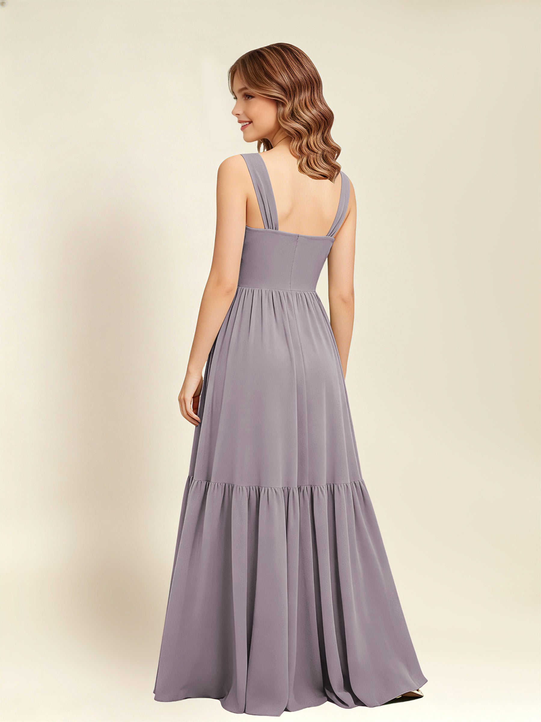 ROVDESY A-Line Square Neck Chiffon  Junior Bridesmaid Dress
