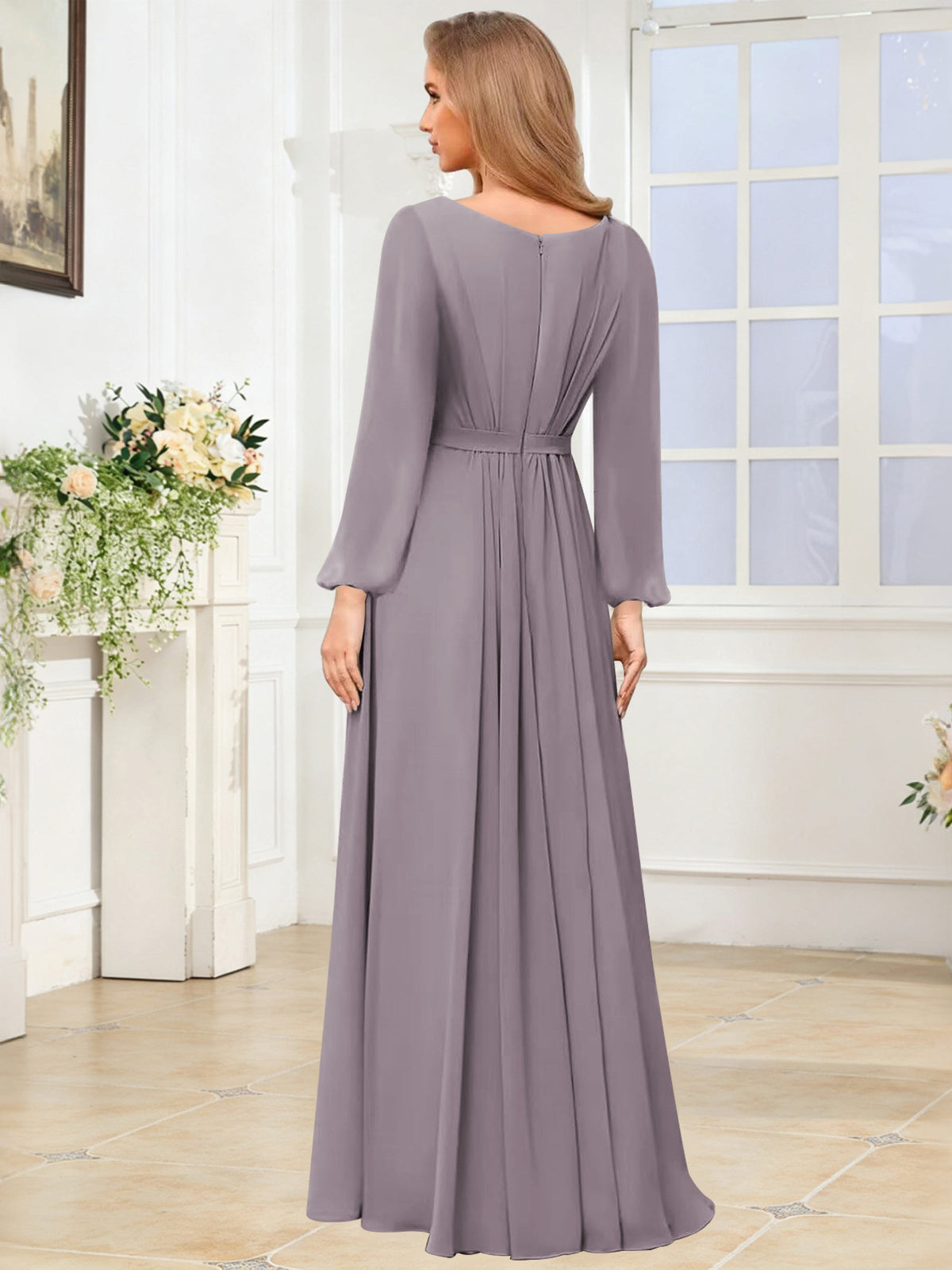 A-Line Chiffon Long Sleeve Bridesmaid Dress