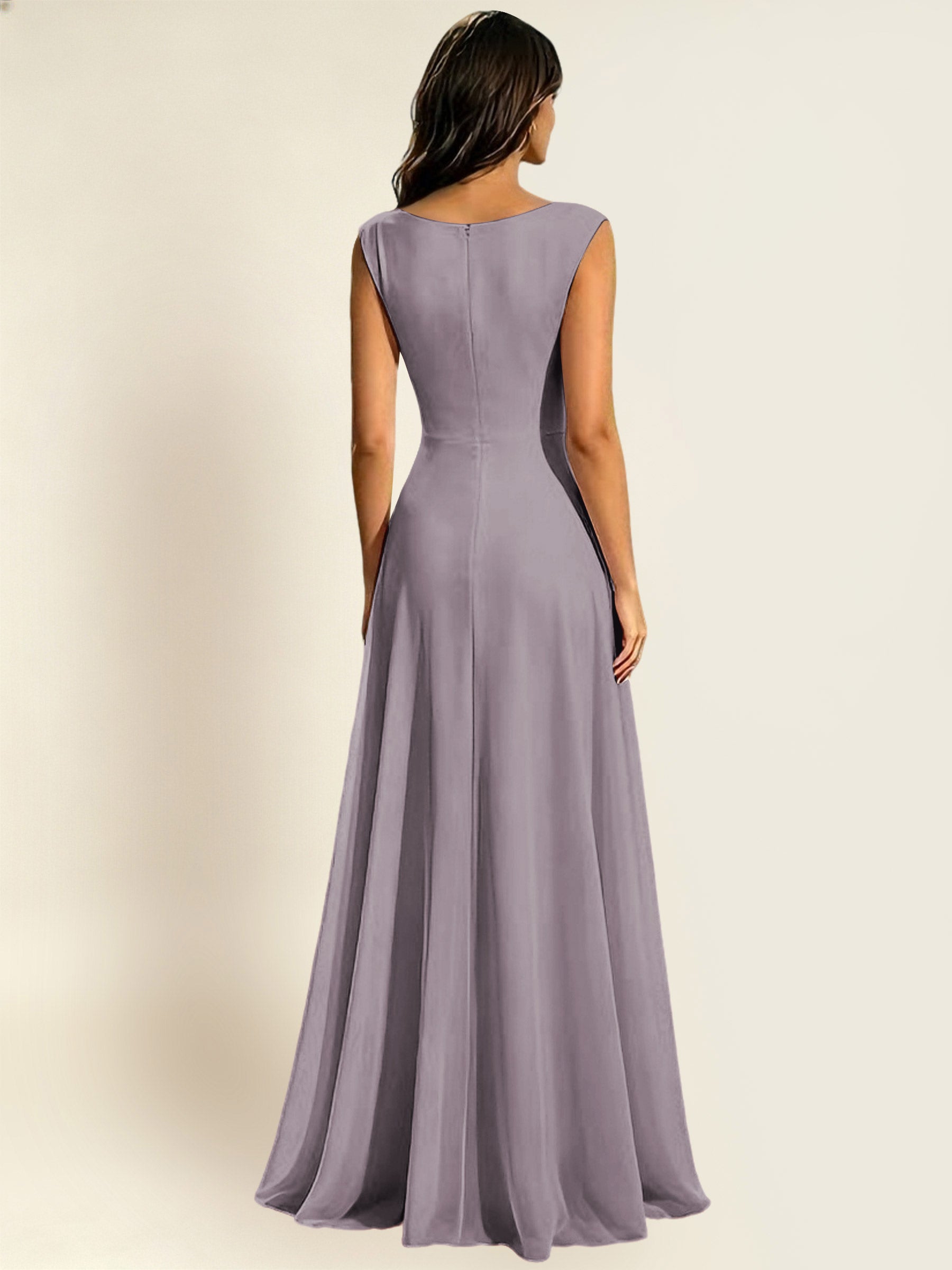 ROVDESY A-Line Chiffon Long Bridesmaid Dress With Sleeveless