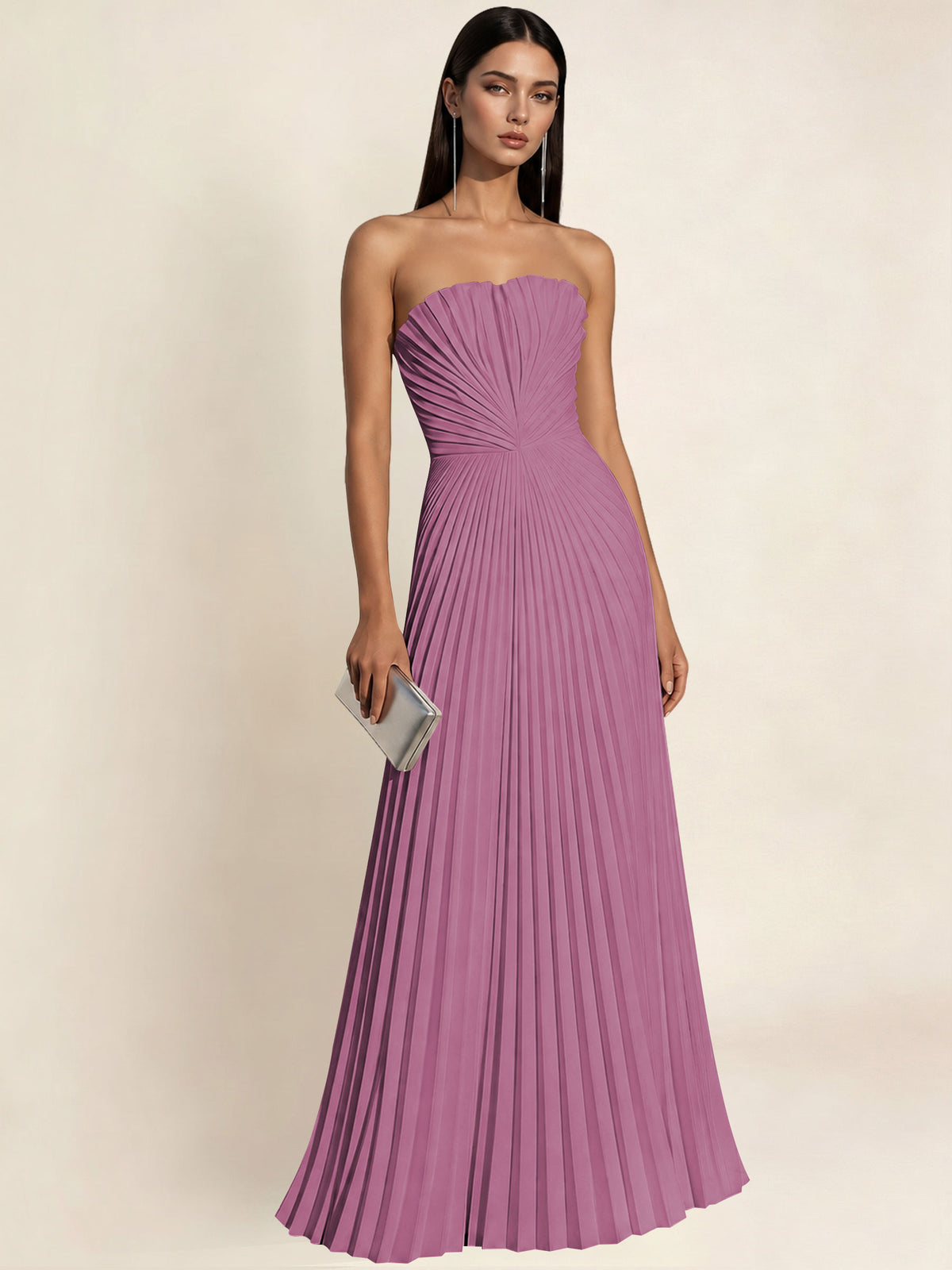Strapless Satin Pleated A Line Bridesmaid Prom Dress