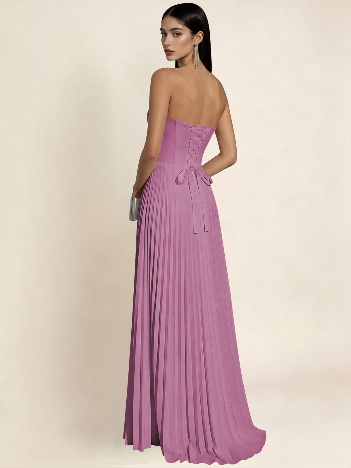 Strapless Satin Pleated A Line Bridesmaid Prom Dress