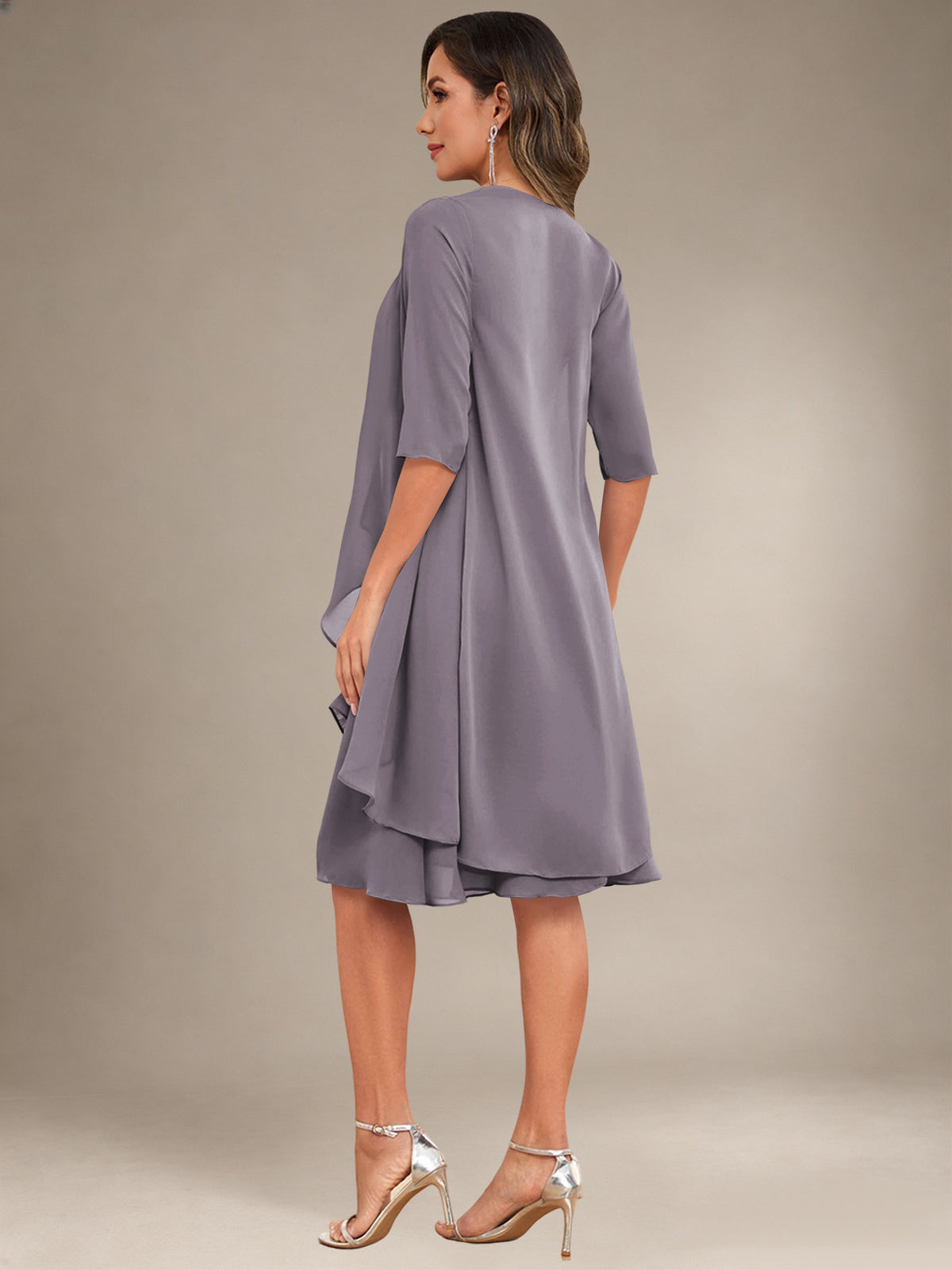 2 Pieces Half Sleeve Chiffon Knee Length Mother Of The Bride Dresses with Jacket