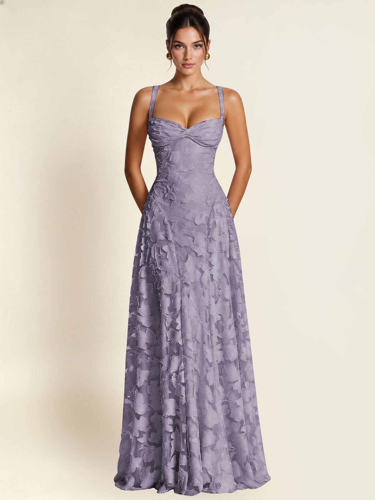 Floral Jacquard A Line Maxi Bridesmaid Dress