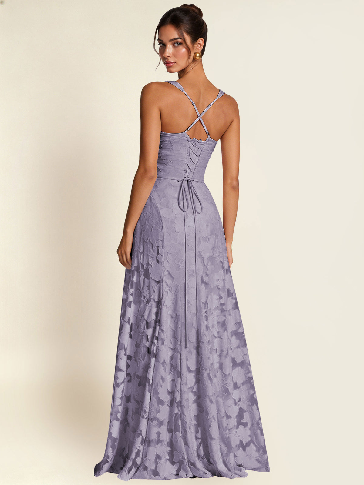 Floral Jacquard A Line Maxi Bridesmaid Dress