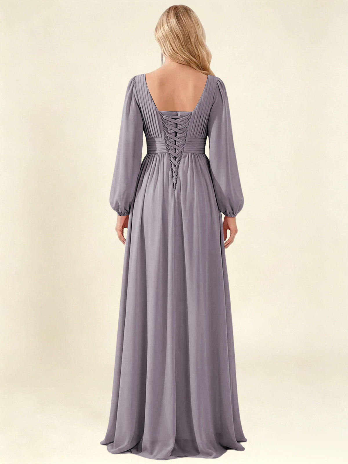 A-Line Pleated Long Chiffon Bridesmaid Dress With Long Sleeves