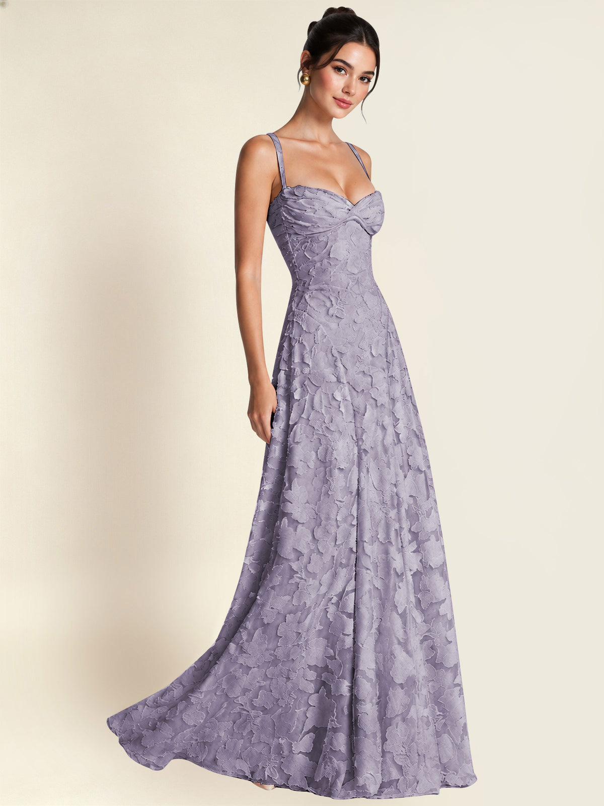 Floral Jacquard A Line Maxi Bridesmaid Dress