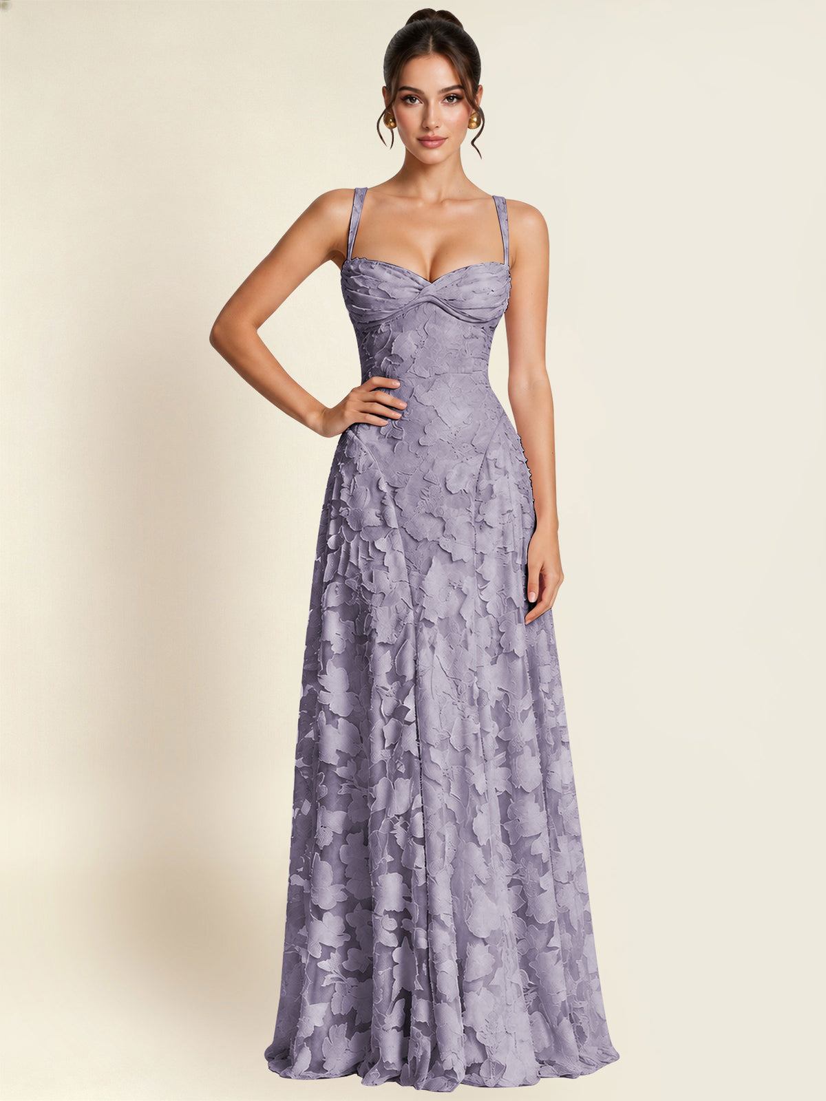 Floral Jacquard A Line Maxi Bridesmaid Dress