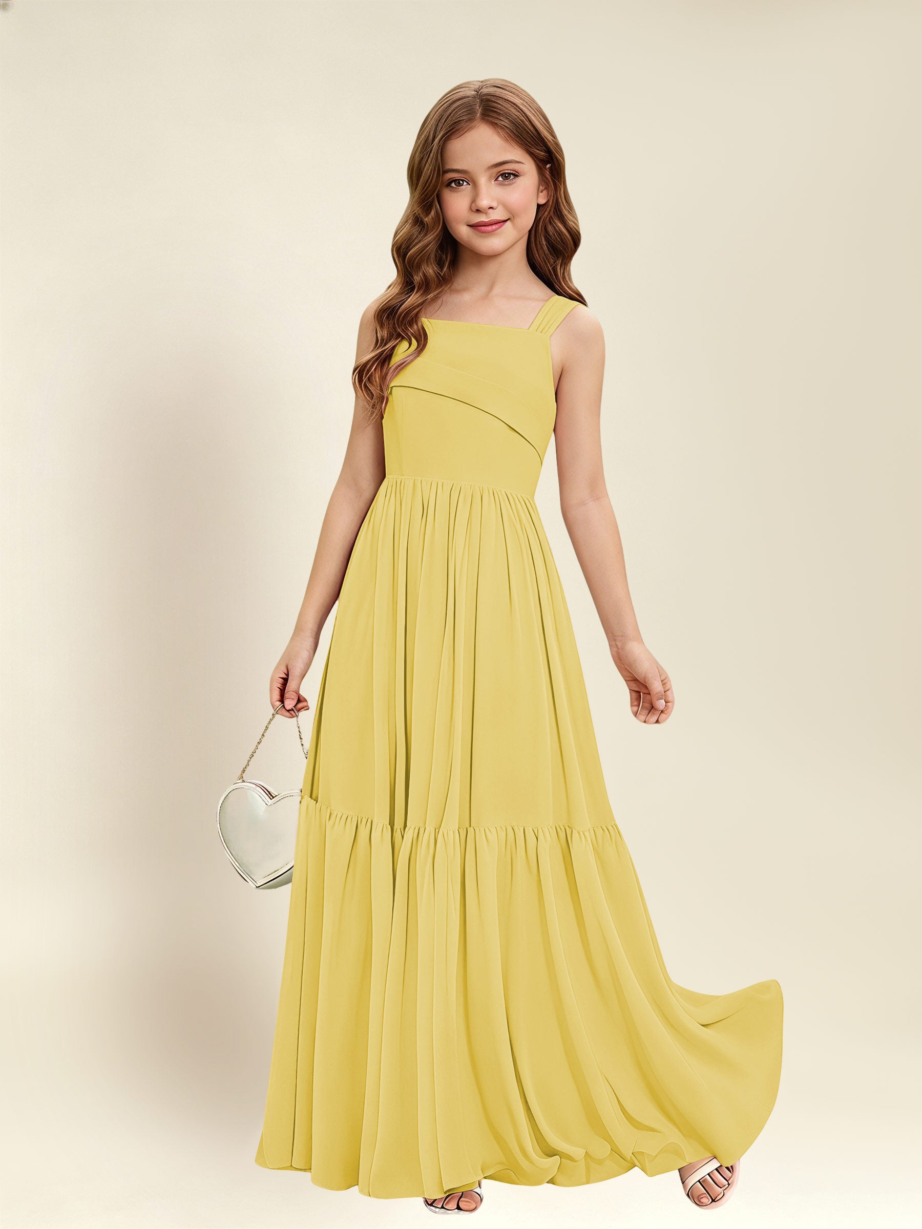 ROVDESY A-Line Square Neck Chiffon  Junior Bridesmaid Dress