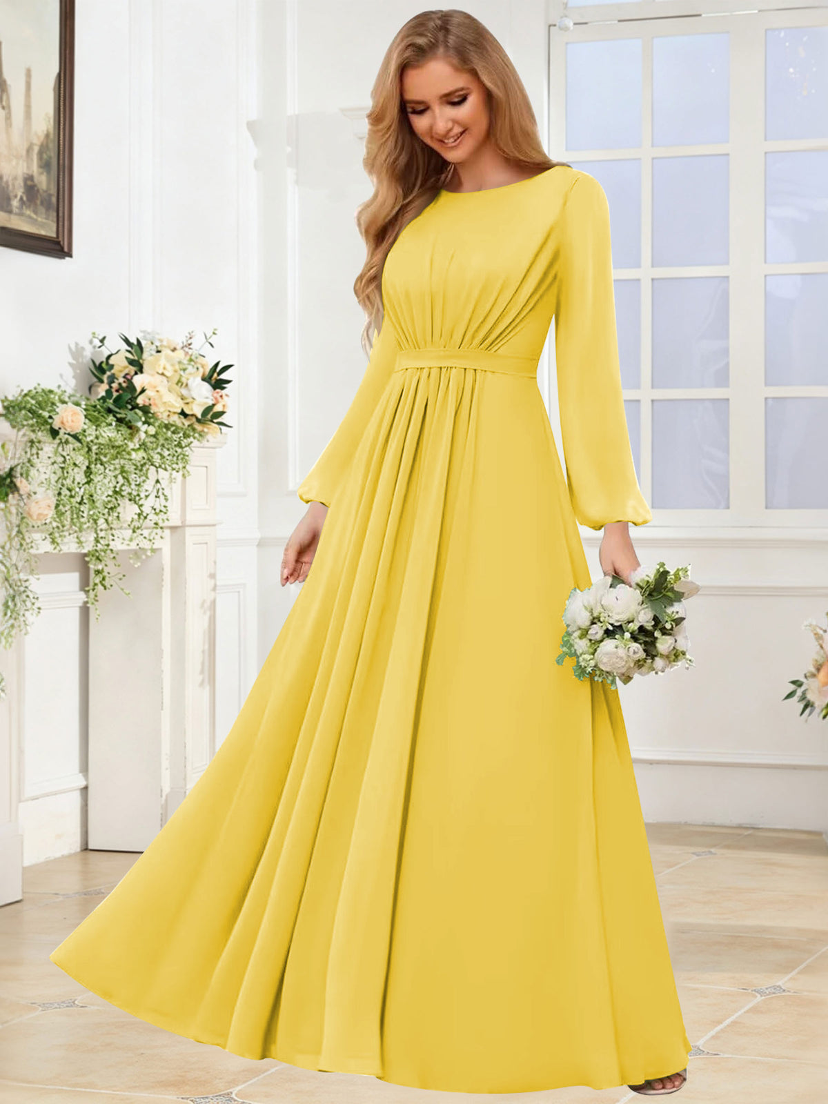 A-Line Chiffon Long Sleeve Bridesmaid Dress