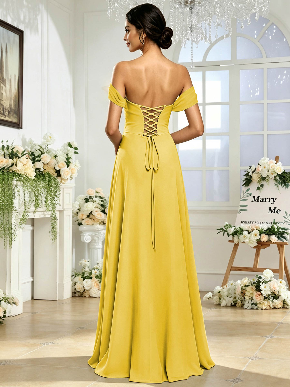 Off the Shoulder Chiffon A Line Long Bridesmaid Dress with Slit