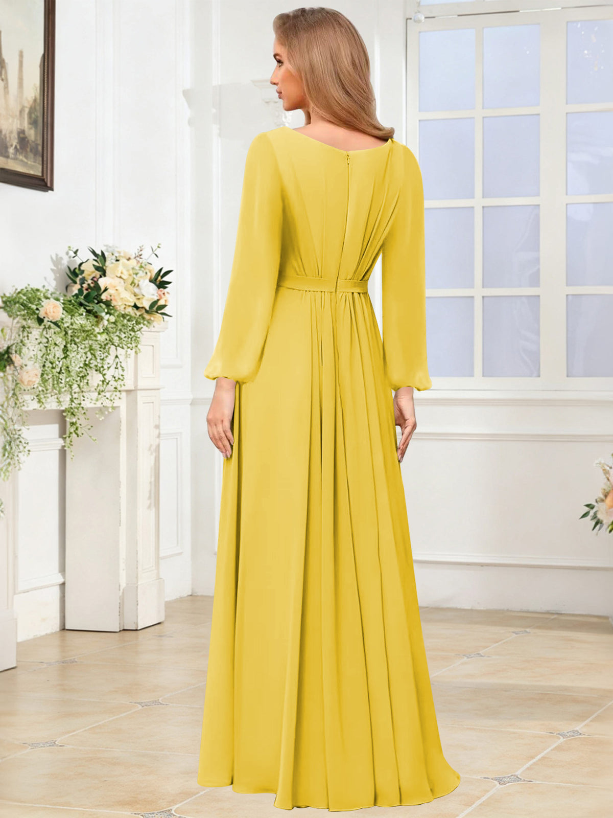 A-Line Chiffon Long Sleeve Bridesmaid Dress