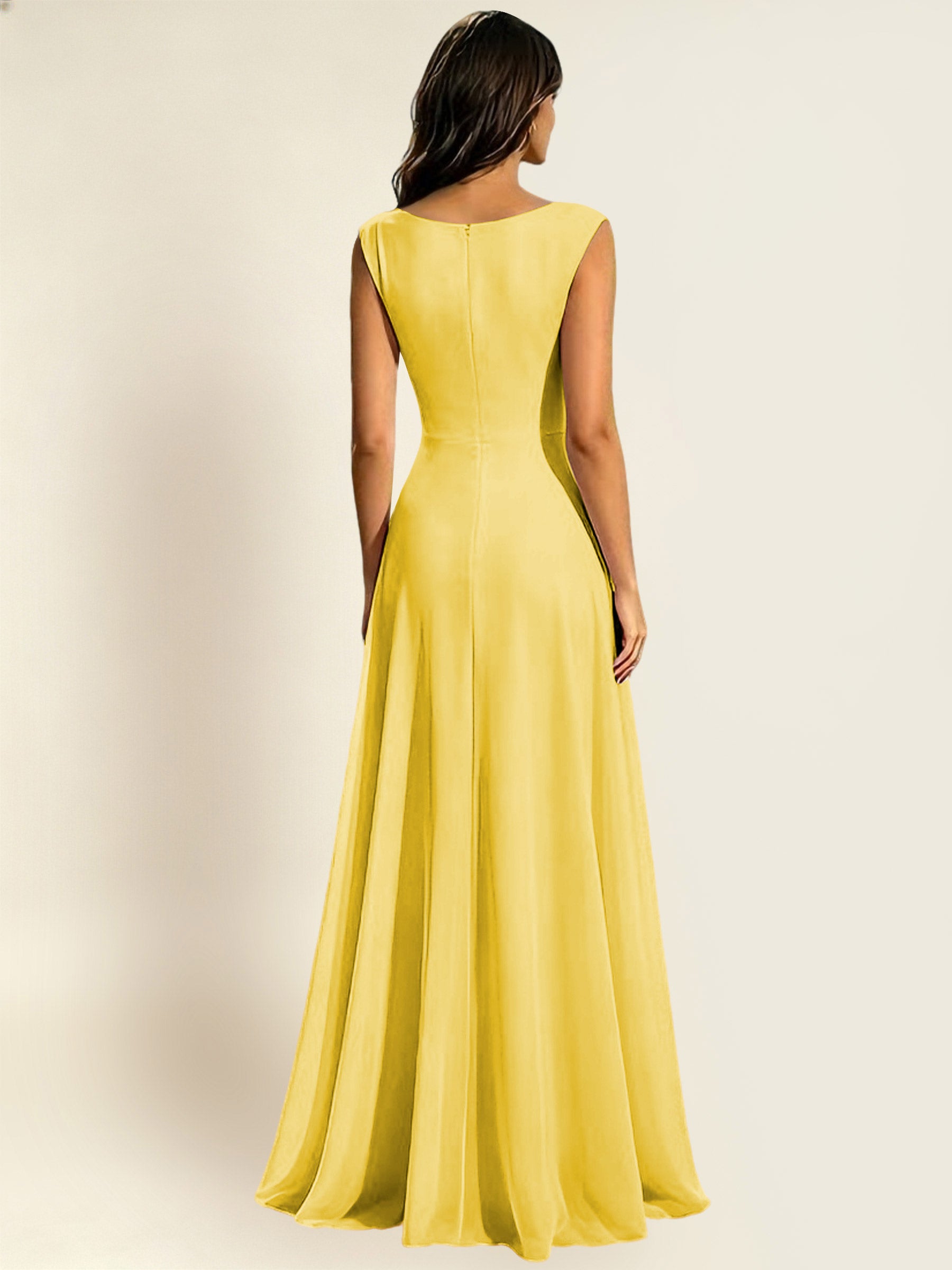 ROVDESY A-Line Chiffon Long Bridesmaid Dress With Sleeveless
