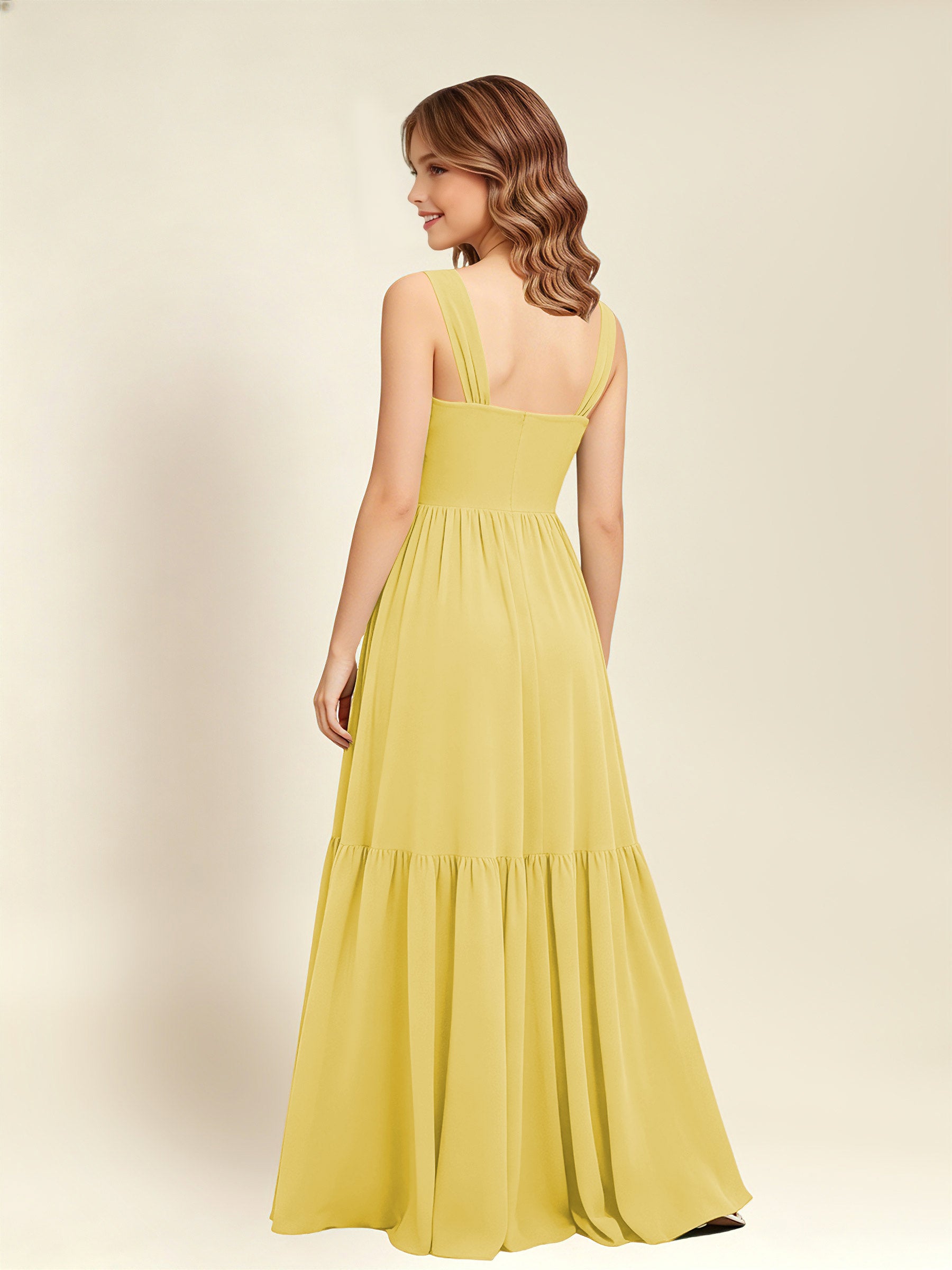 ROVDESY A-Line Square Neck Chiffon  Junior Bridesmaid Dress