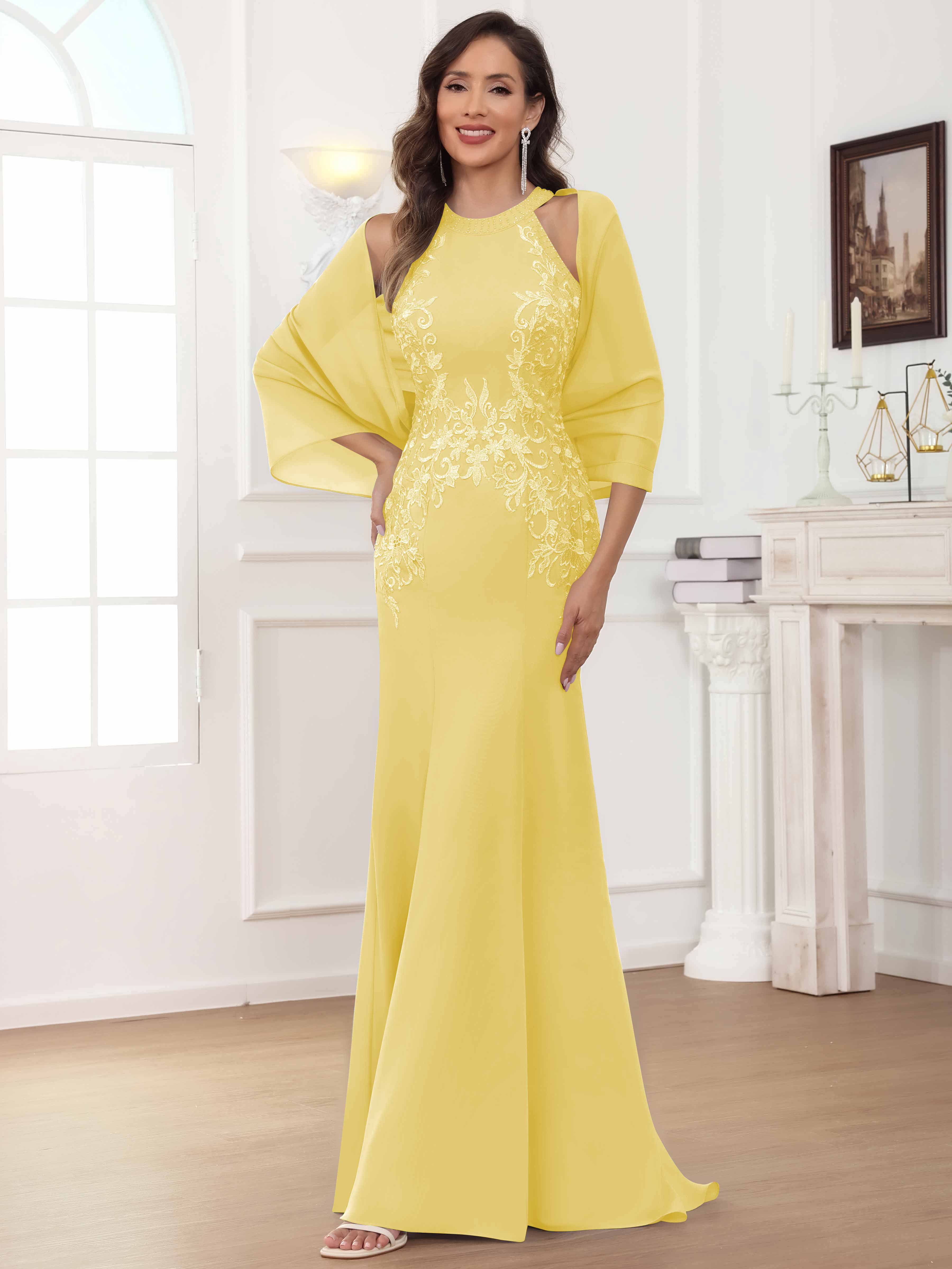 ROVDESY Halter Mermaid Lace Mother Of The Bride Dress With Jacket