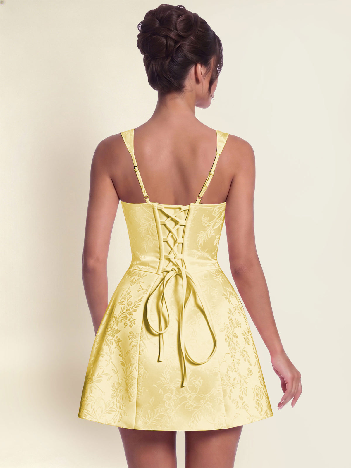 ROVDESY A-Line Square Neck Jacquard Satin Homecoming Mini Dress