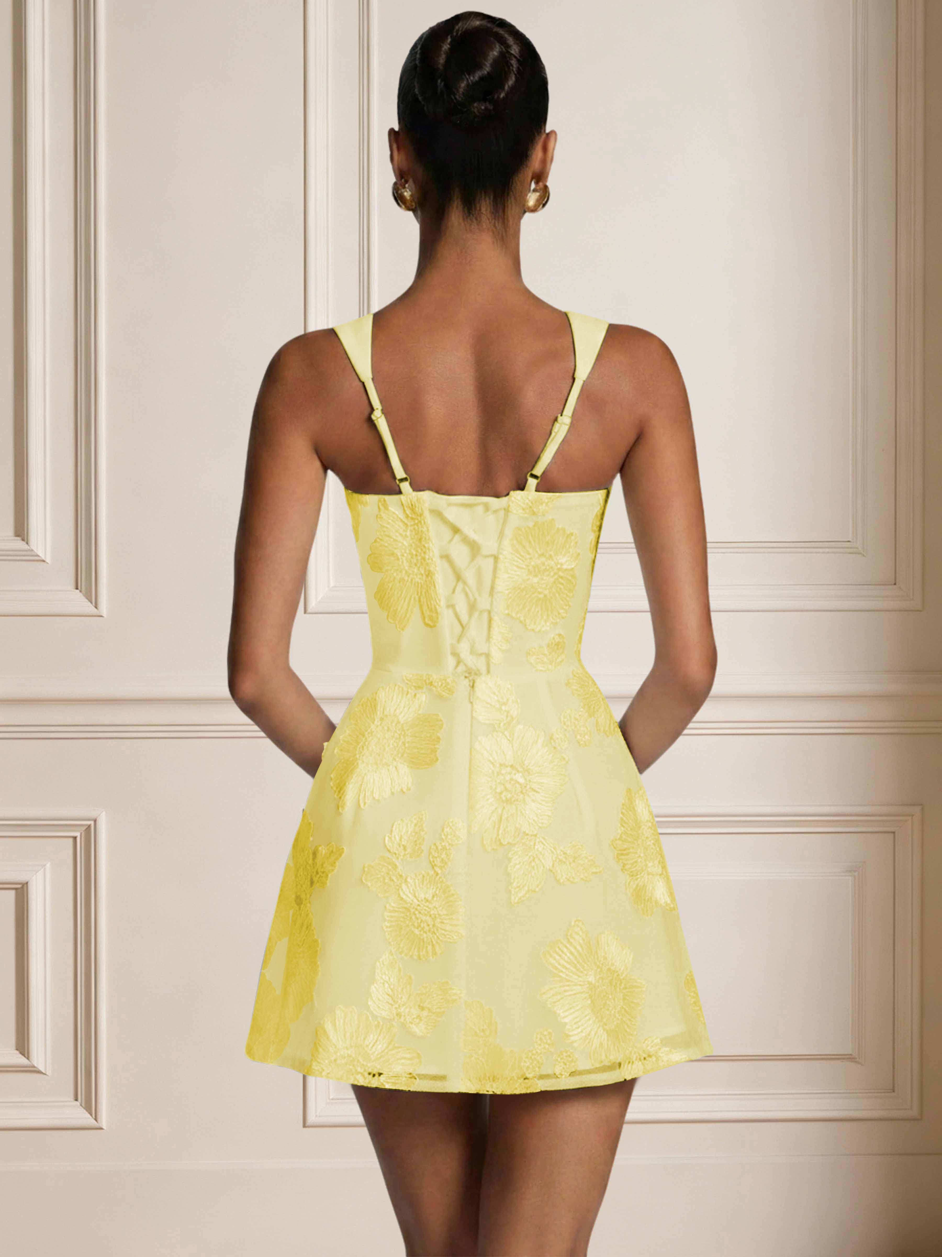 ROVDESY A-Line Sweetheart Floral Embroidery Homecoming Mini Dress
