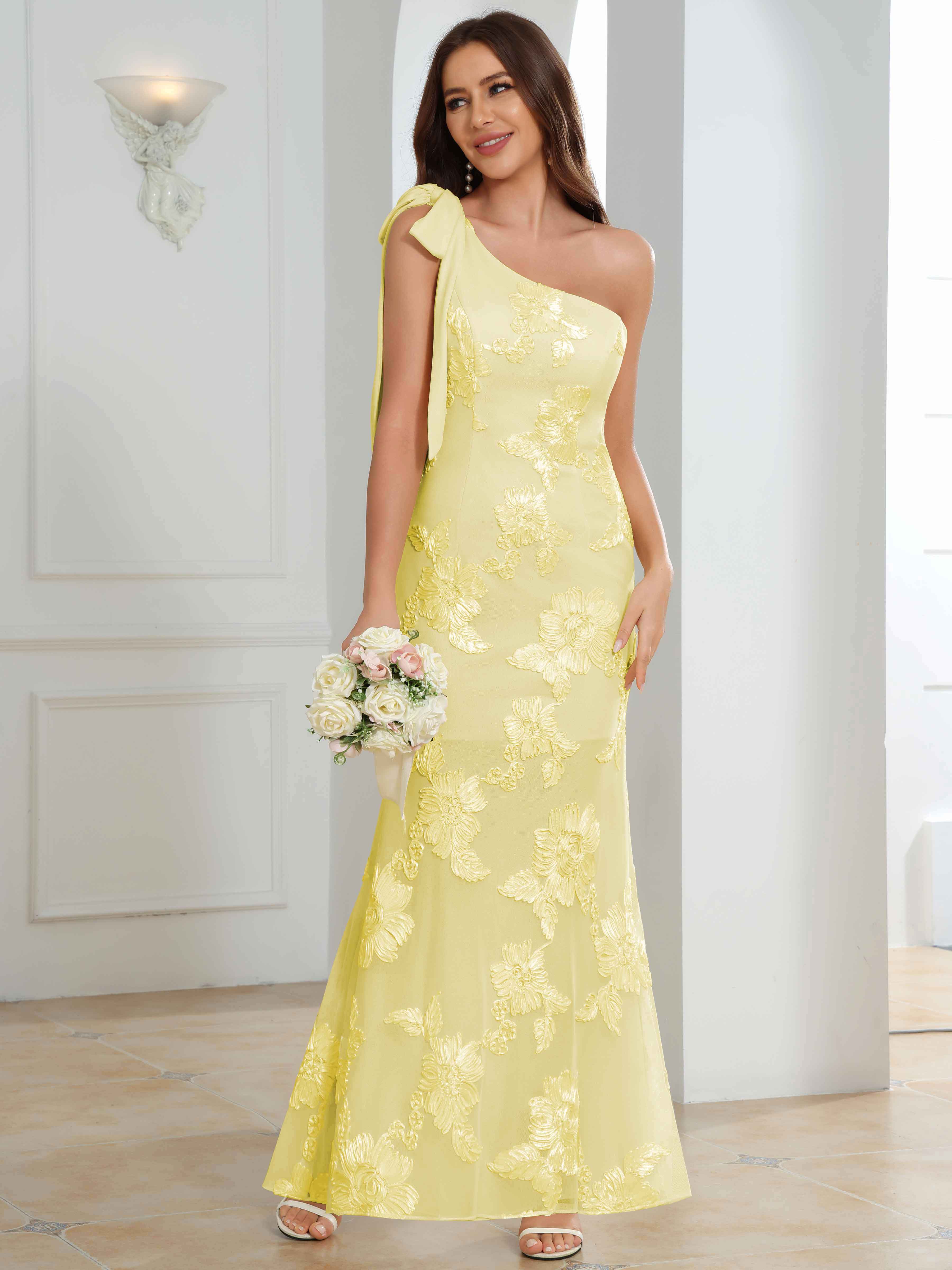 ROVDESY One-Shoulder Mermaid Floral Bridesmaid/Prom Dress