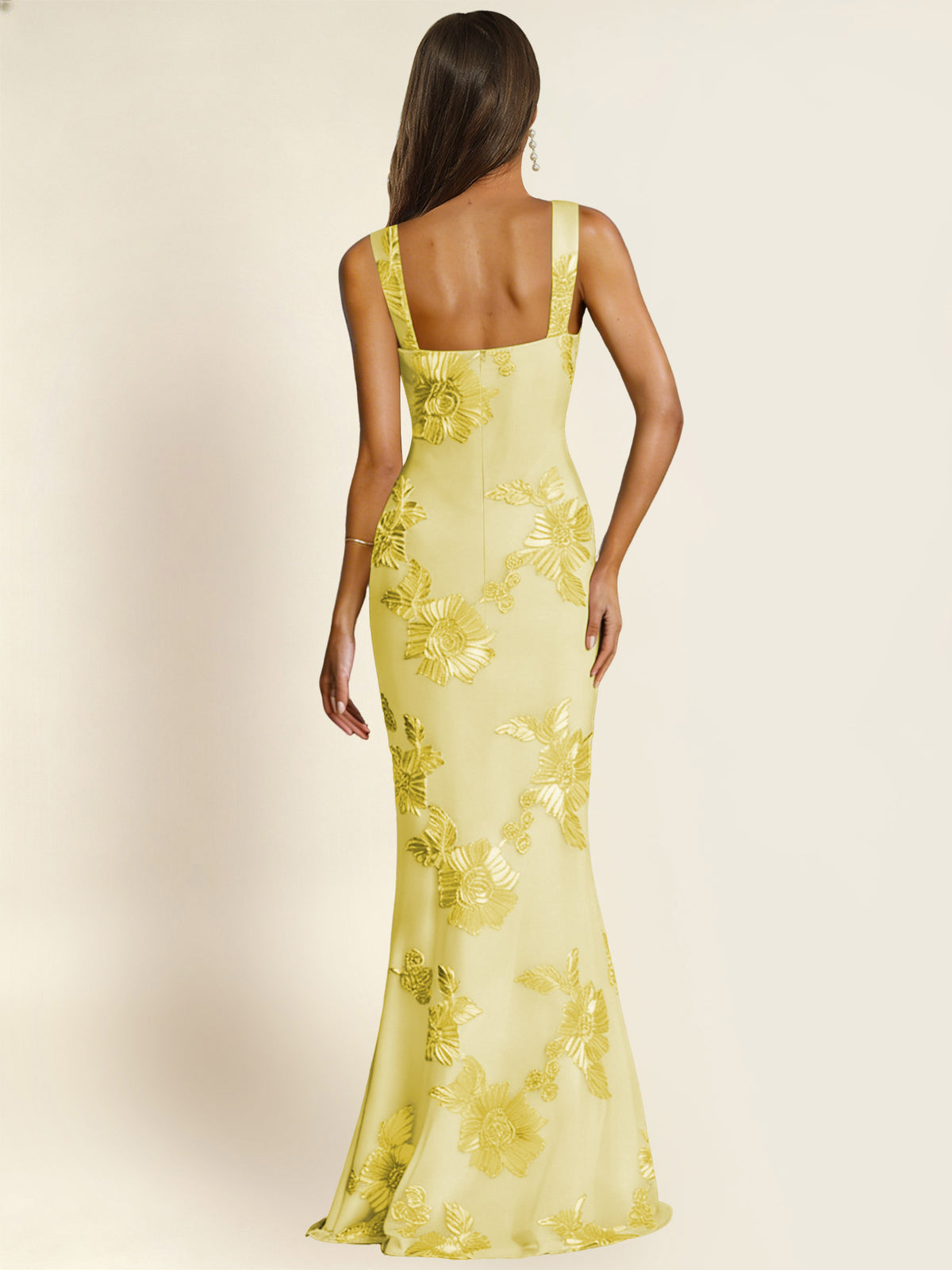 ROVDESY Square Neck Floral Applique Mermaid Long Prom/Bridesmaid Dress