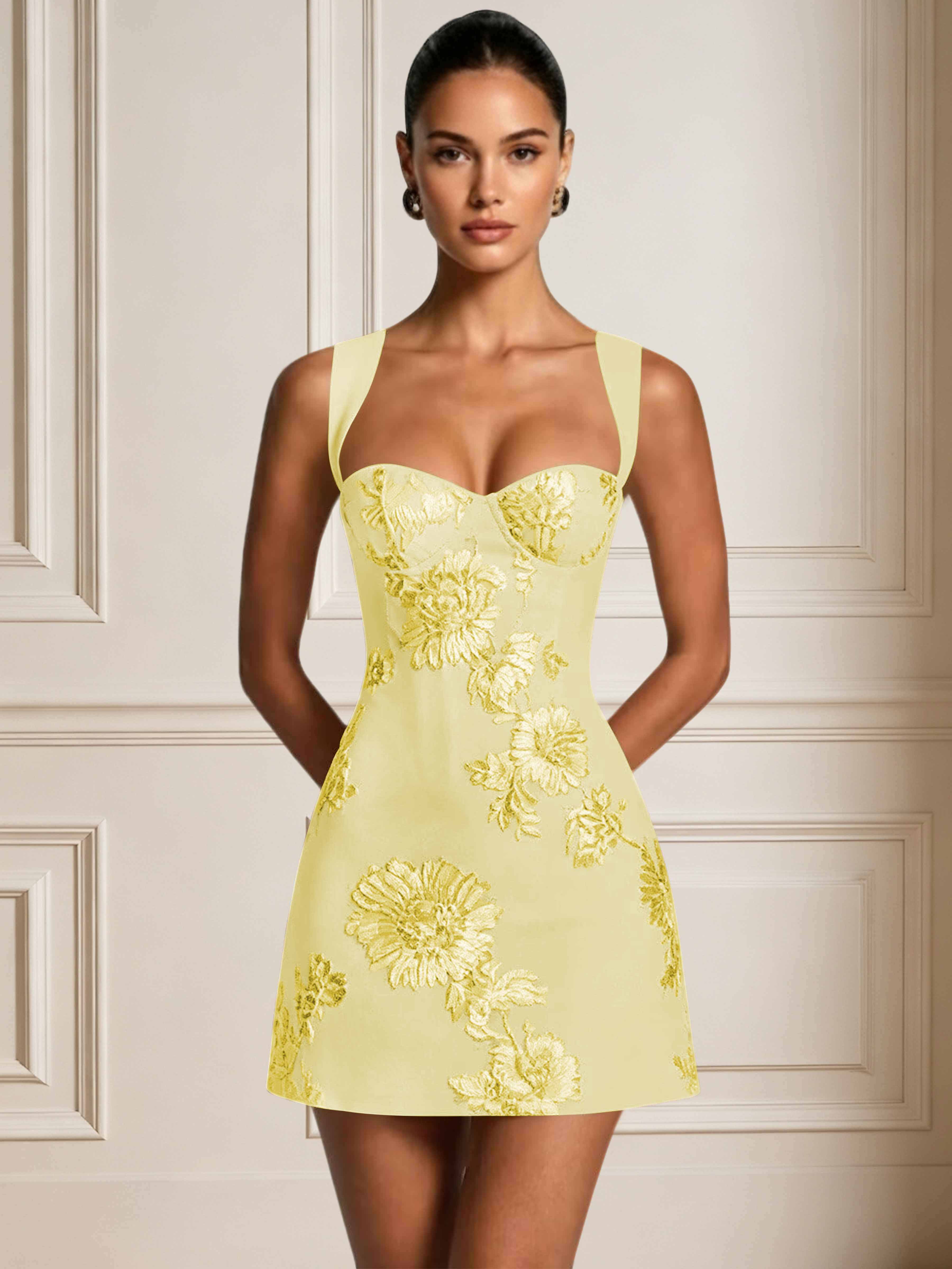 ROVDESY A-Line Sweetheart Floral Embroidery Homecoming Mini Dress
