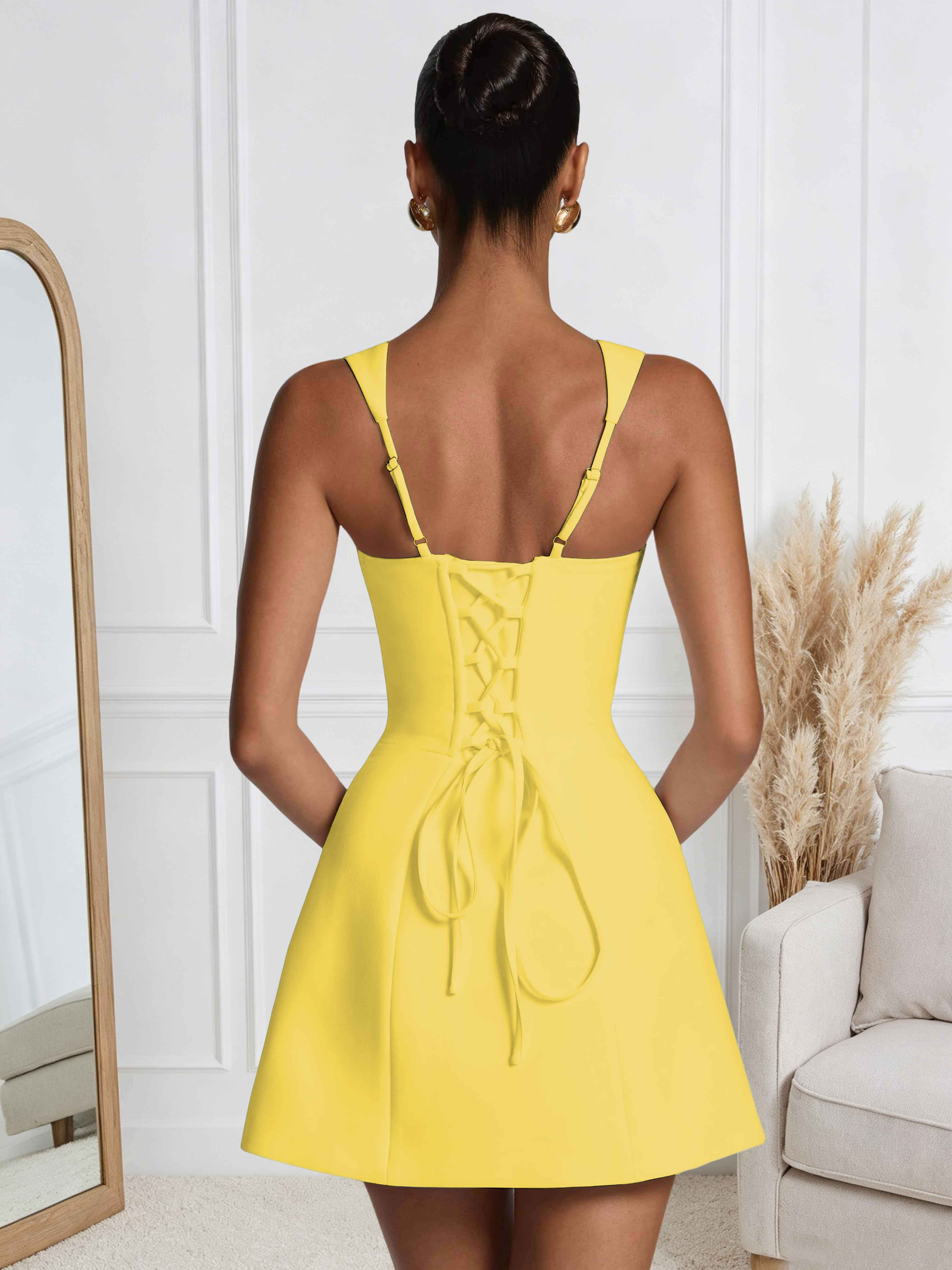 ROVDESY A-Line Square Neck Satin Homecoming Mini Dress