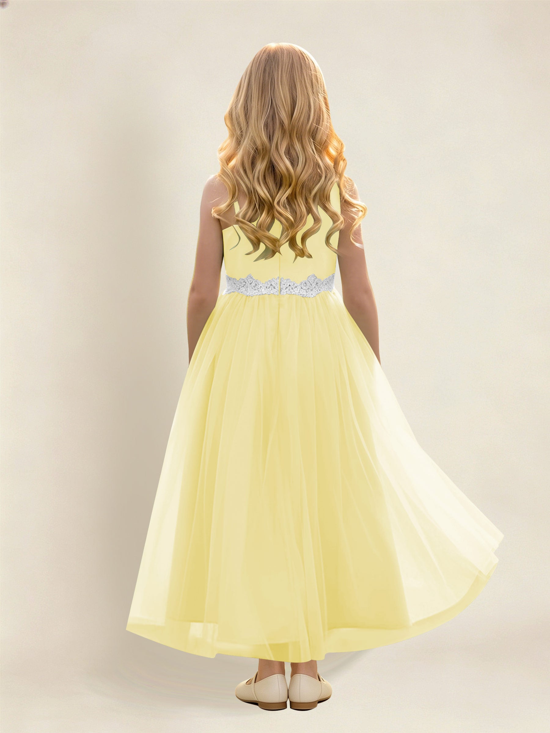 ROVDESY Asymmetric One Shoulder  Satin  Tulle Junior Bridesmaid Dress