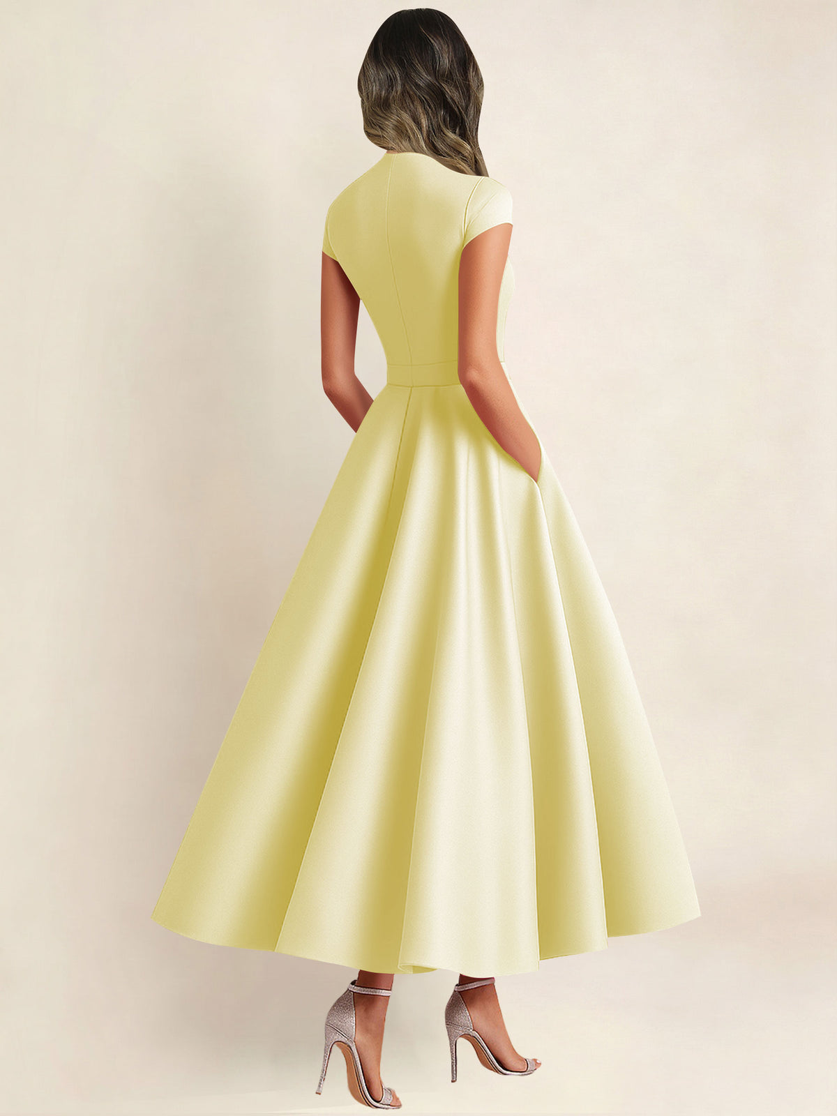 A Line V Neck 3D Flower Satin Mother of the Bride Dress
