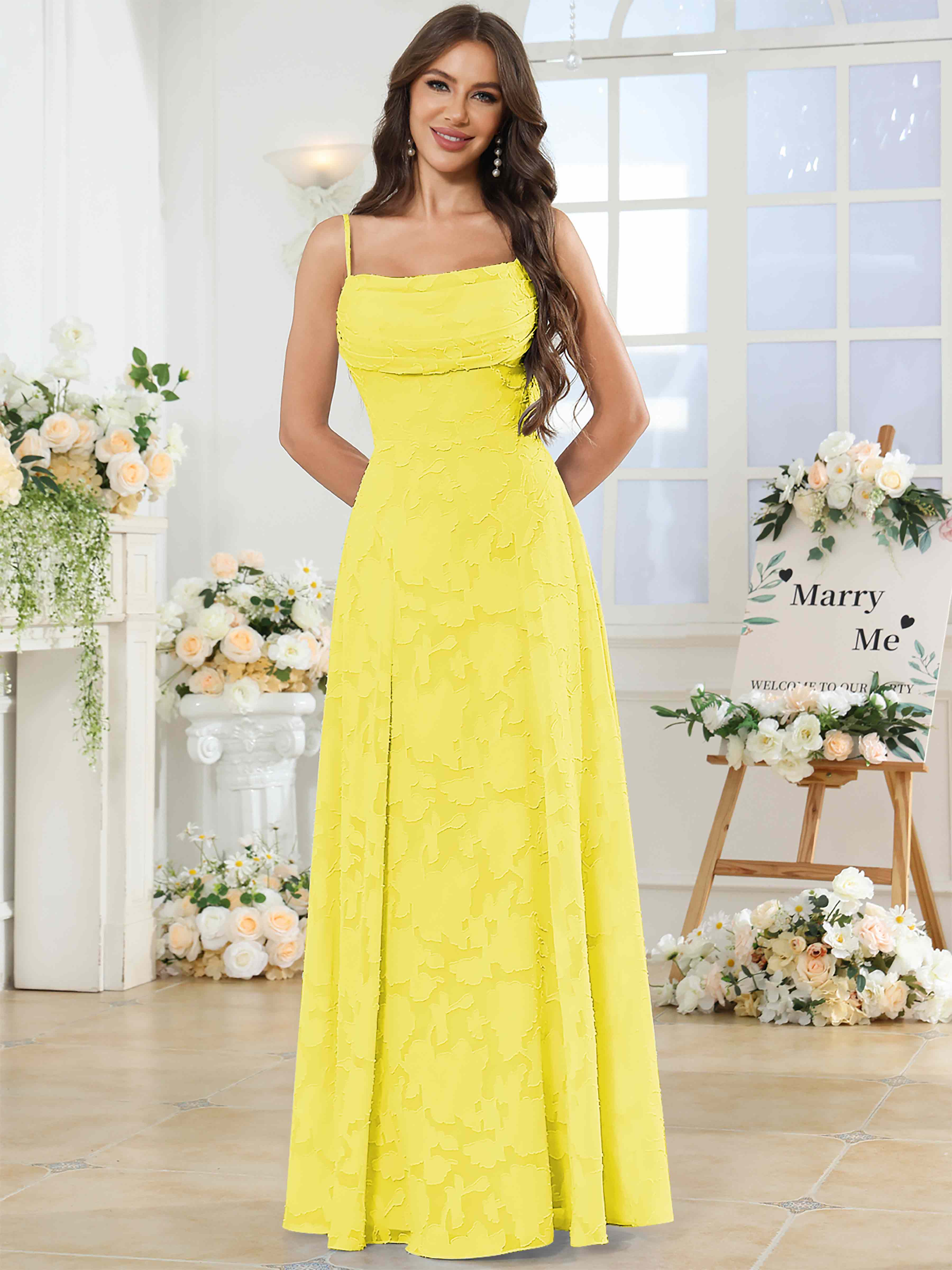 ROVDESY Cowl Chiffon Jacquard Bridesmaid/Prom Dress