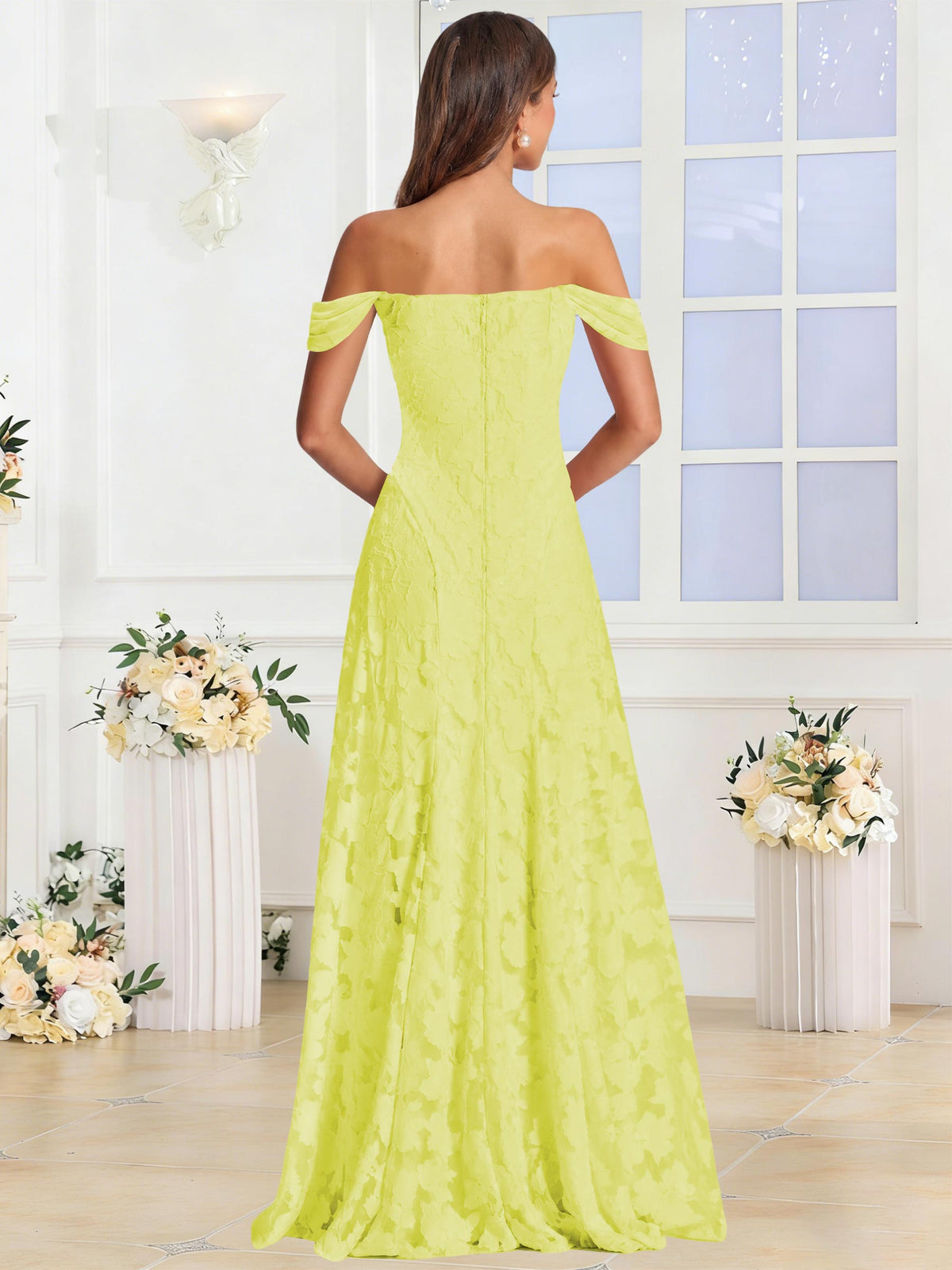 Off the Shoulder Floral Ruched A-line Bridesmaid Dress