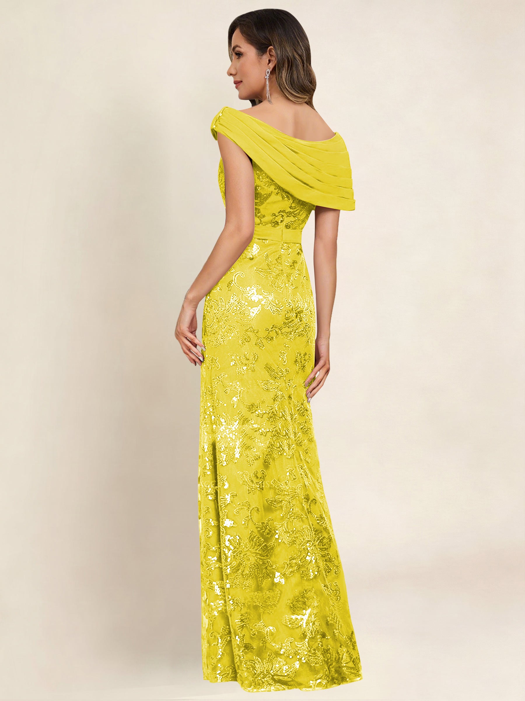 ROVDESY Off the Shoulder Sequin Mermaid Long Mother Of The Bride Dress Formal Gown