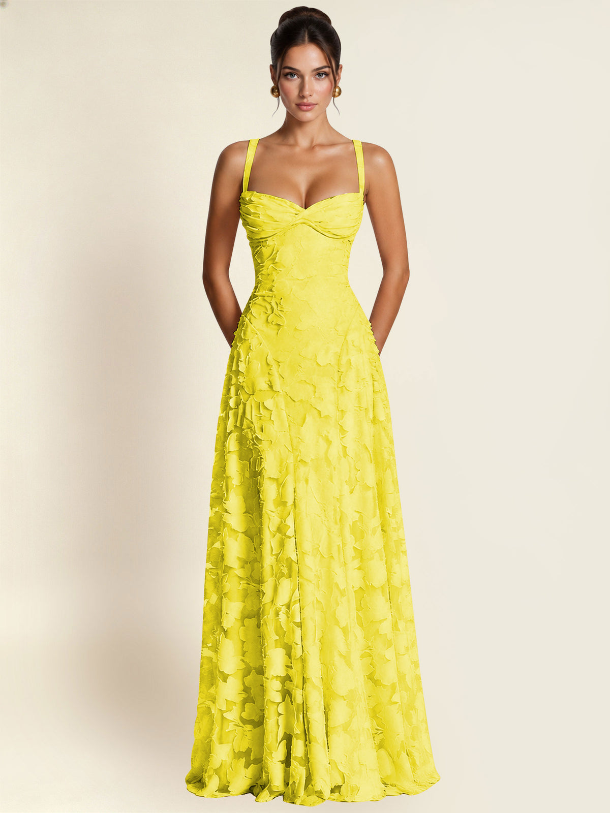 Floral Jacquard A Line Maxi Bridesmaid Dress