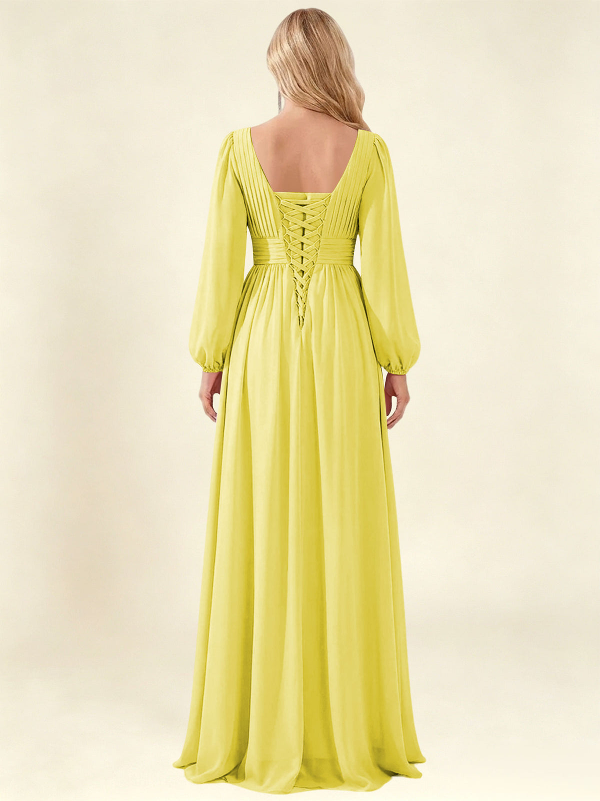 A-Line Pleated Long Chiffon Bridesmaid Dress With Long Sleeves