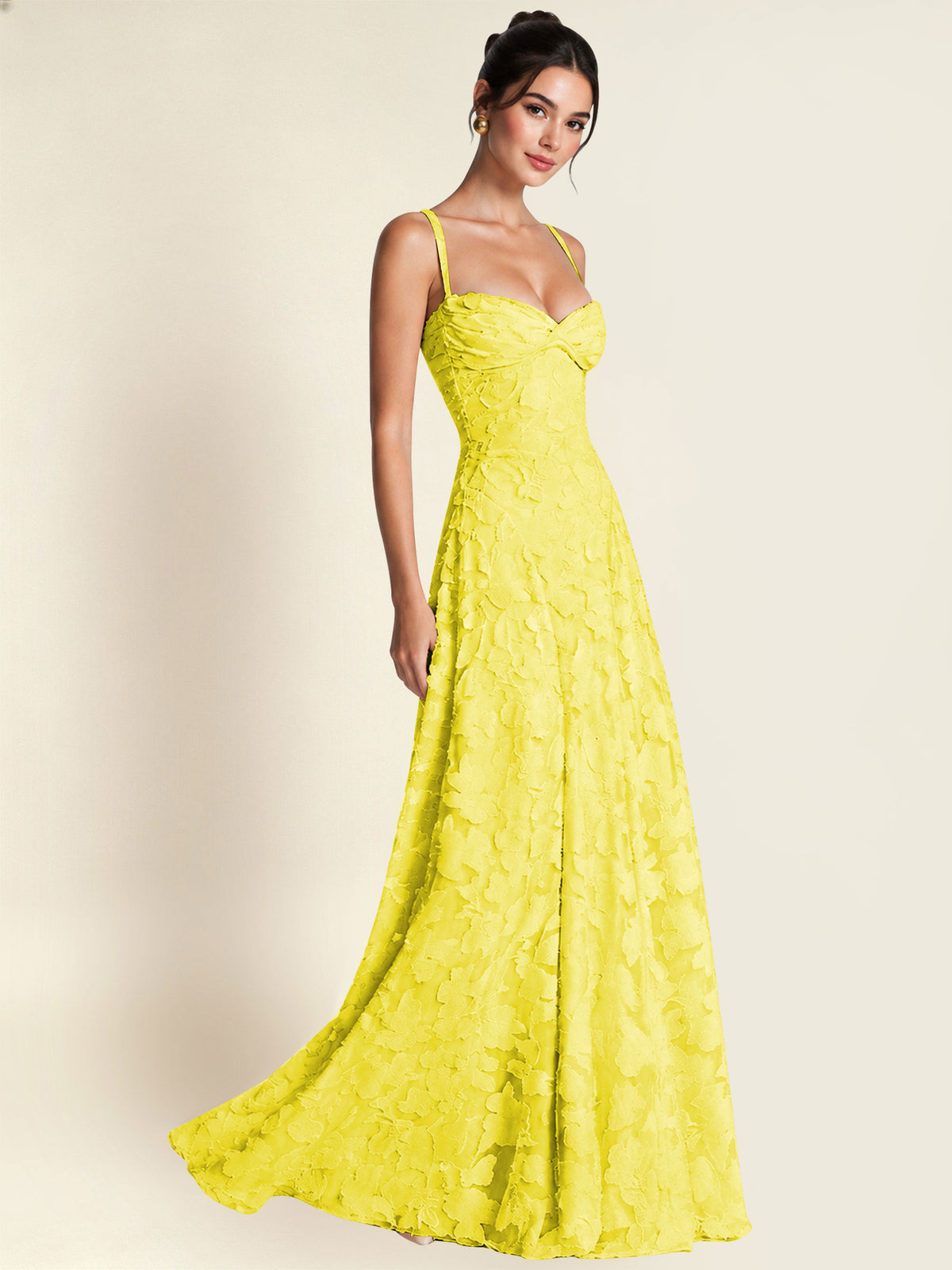 Floral Jacquard A Line Maxi Bridesmaid Dress