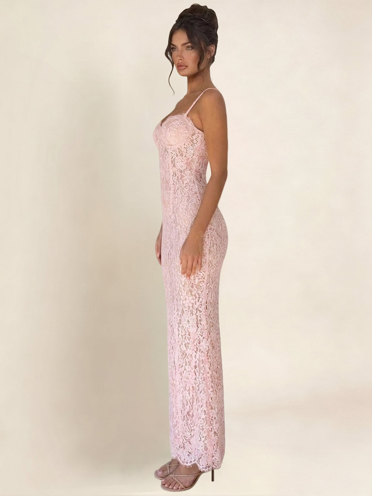 Spaghetti Strap Mermaid Lace Midi Bodycon Formal/Prom Dress