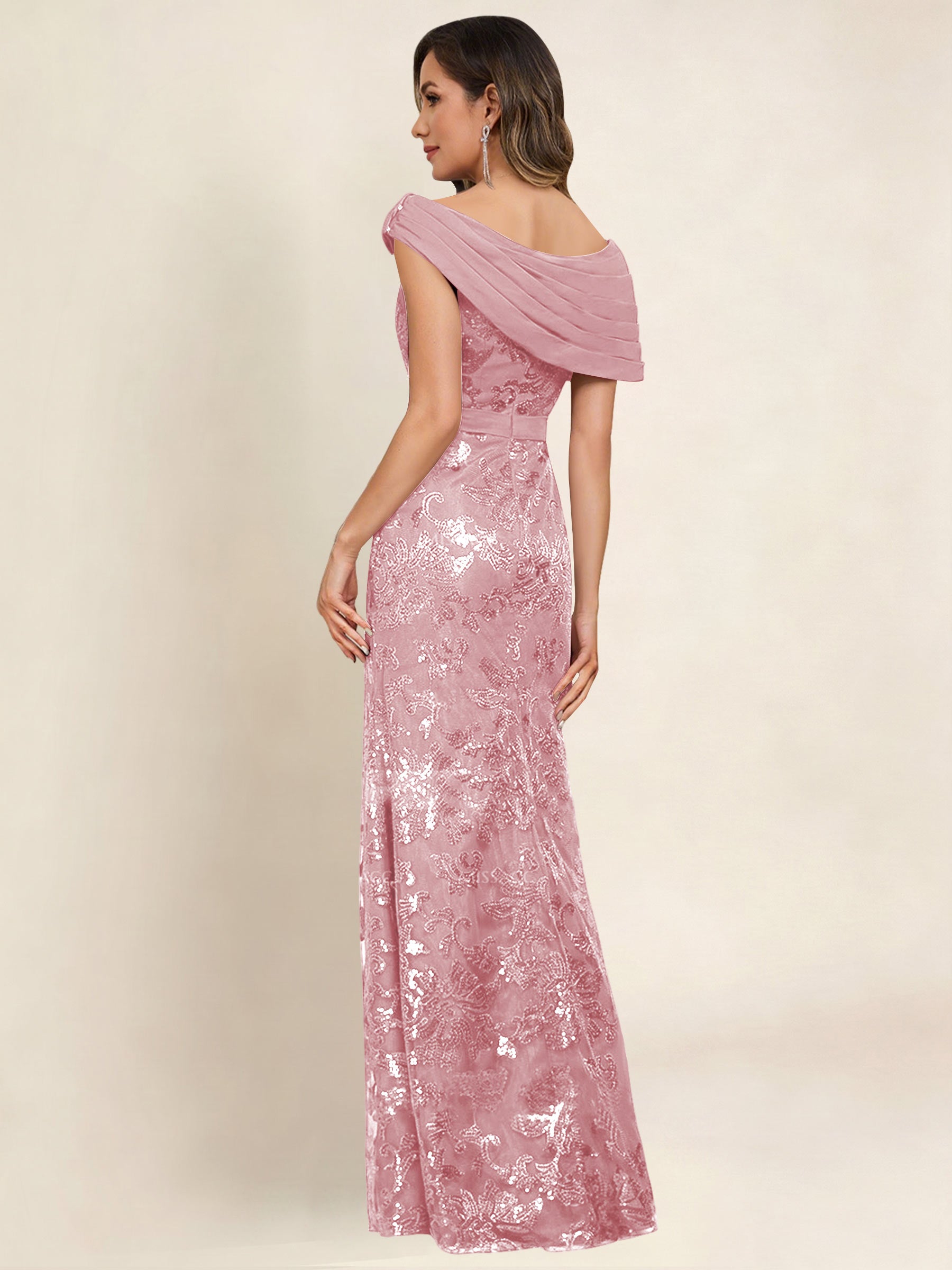 ROVDESY Off the Shoulder Sequin Mermaid Long Mother Of The Bride Dress Formal Gown