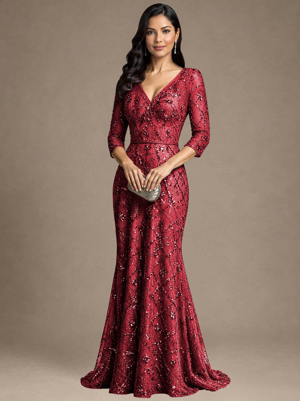 V Neck Half Sleeve Mermaid Mother of the Bride Dress Formal Dress