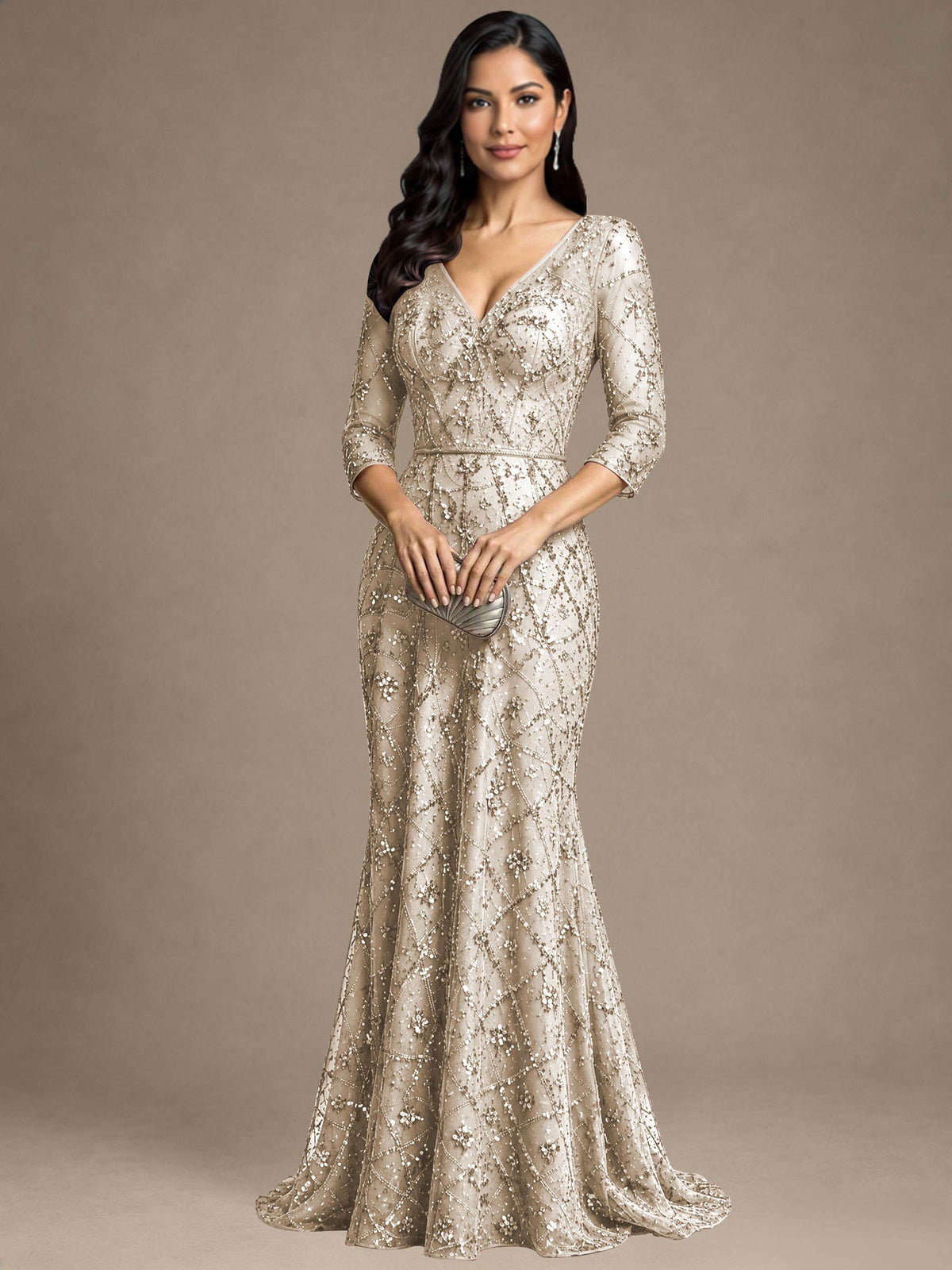 V Neck Half Sleeve Mermaid Mother of the Bride Dress Formal Dress