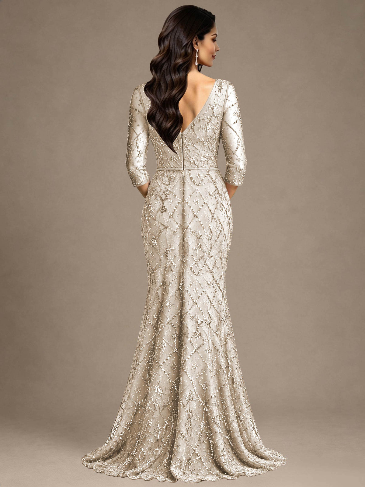 V Neck Half Sleeve Mermaid Mother of the Bride Dress Formal Dress