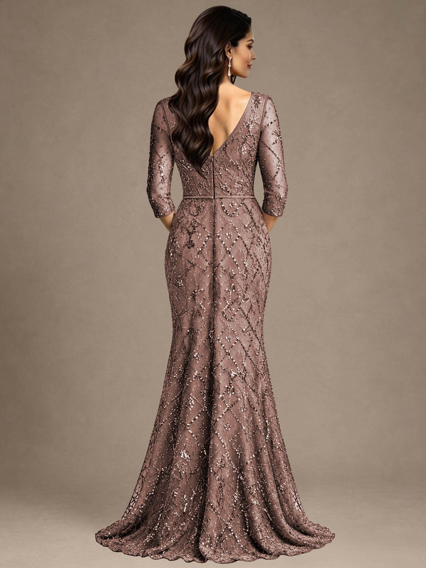 V Neck Half Sleeve Mermaid Mother of the Bride Dress Formal Dress