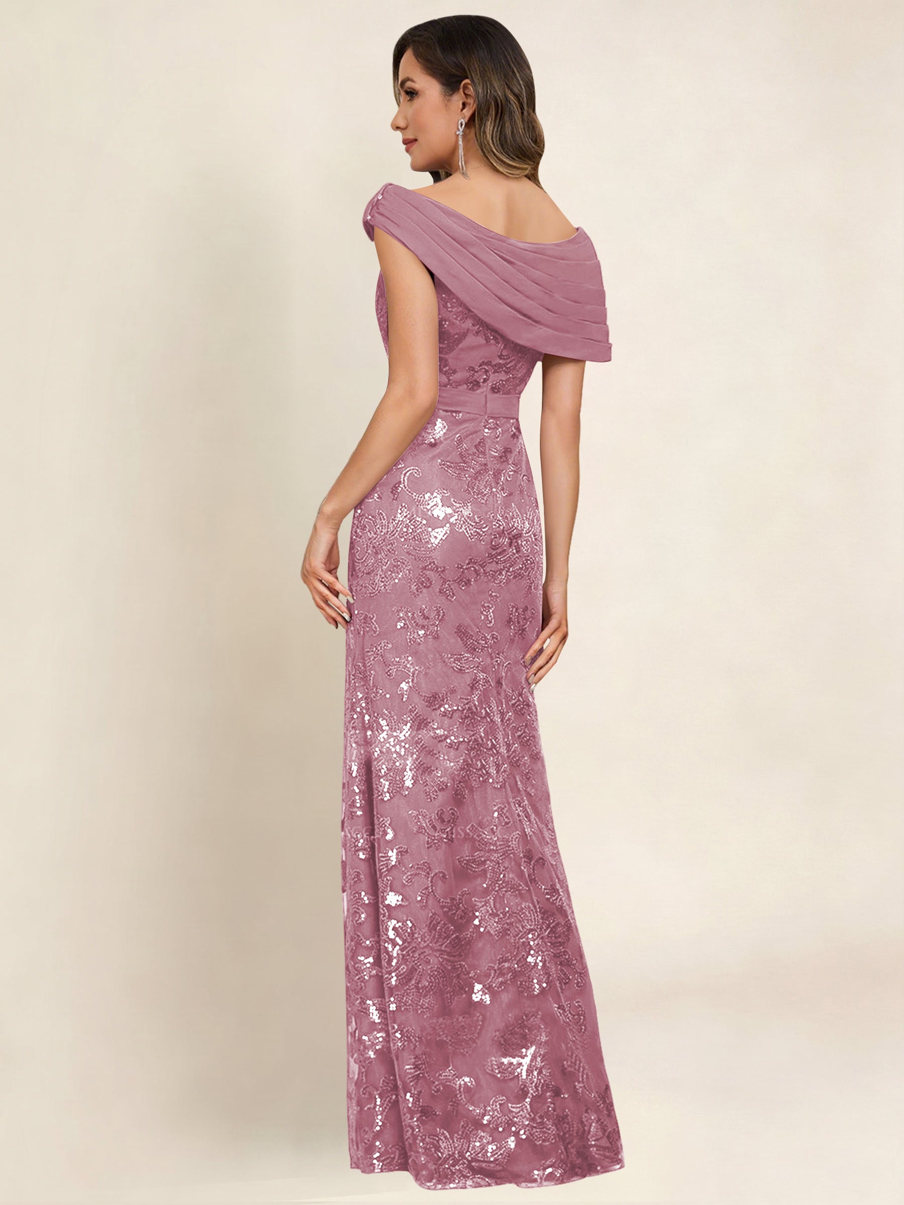 ROVDESY Off the Shoulder Sequin Mermaid Long Mother Of The Bride Dress Formal Gown