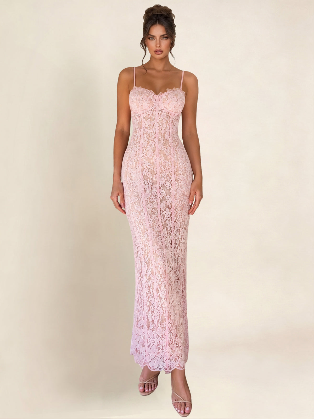 Spaghetti Strap Mermaid Lace Midi Bodycon Formal/Prom Dress